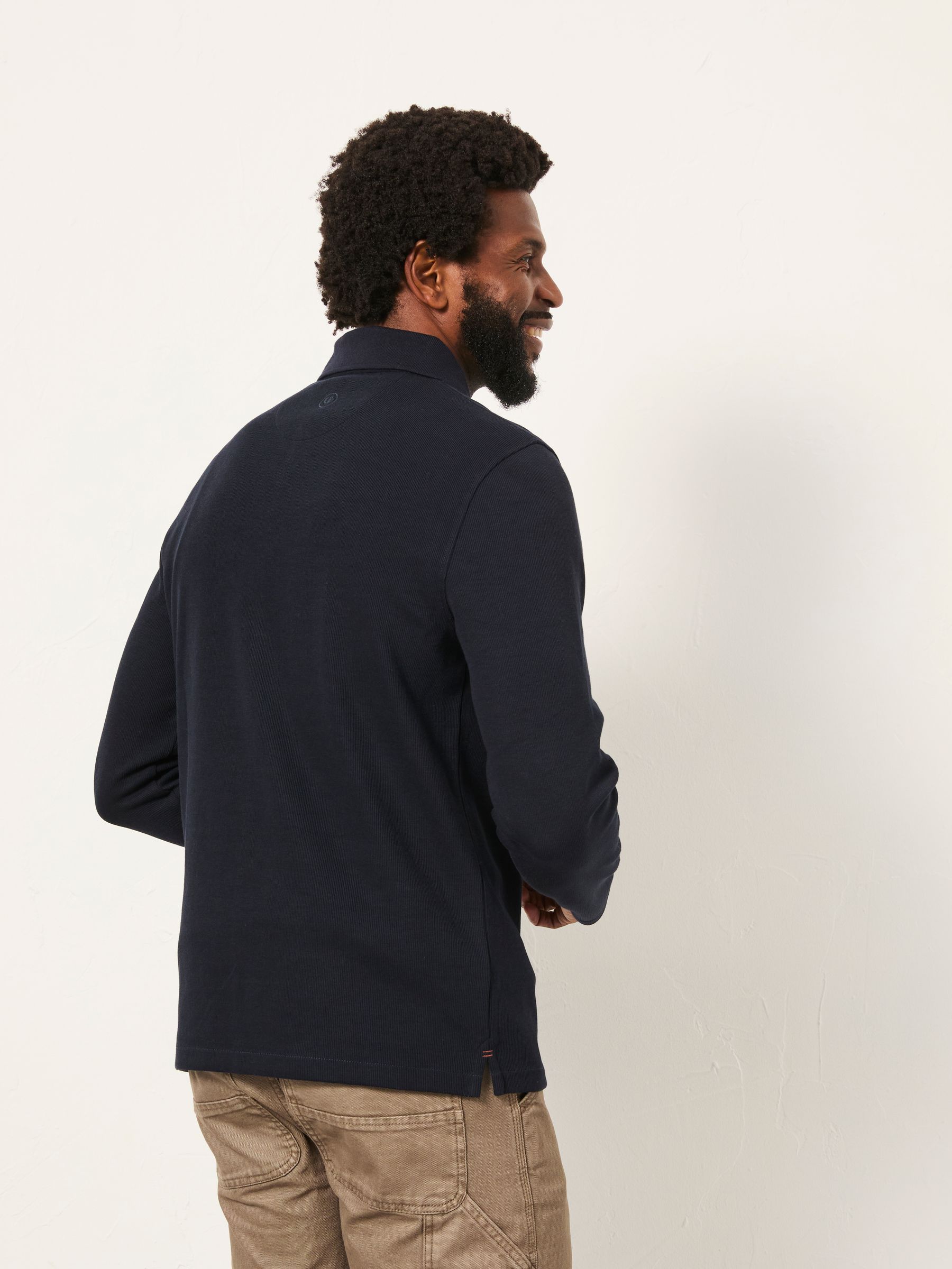 Ayr Navy Long Sleeve Ribbed Polo - Image 2 of 6 Ayr Navy Long Sleeve Ribbed Polo - Image 2 of 6