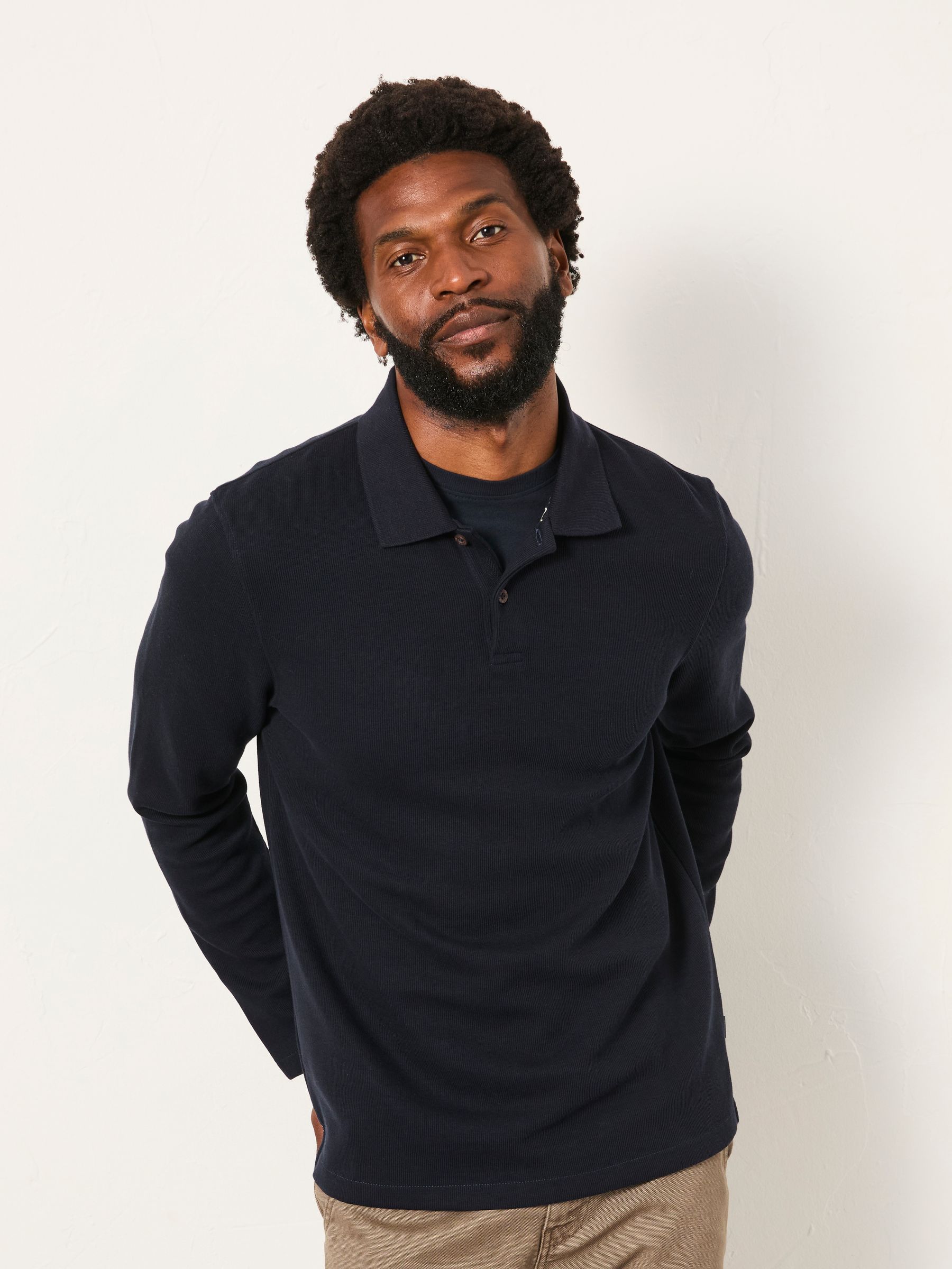 Ayr Navy Long Sleeve Ribbed Polo - Image 3 of 6