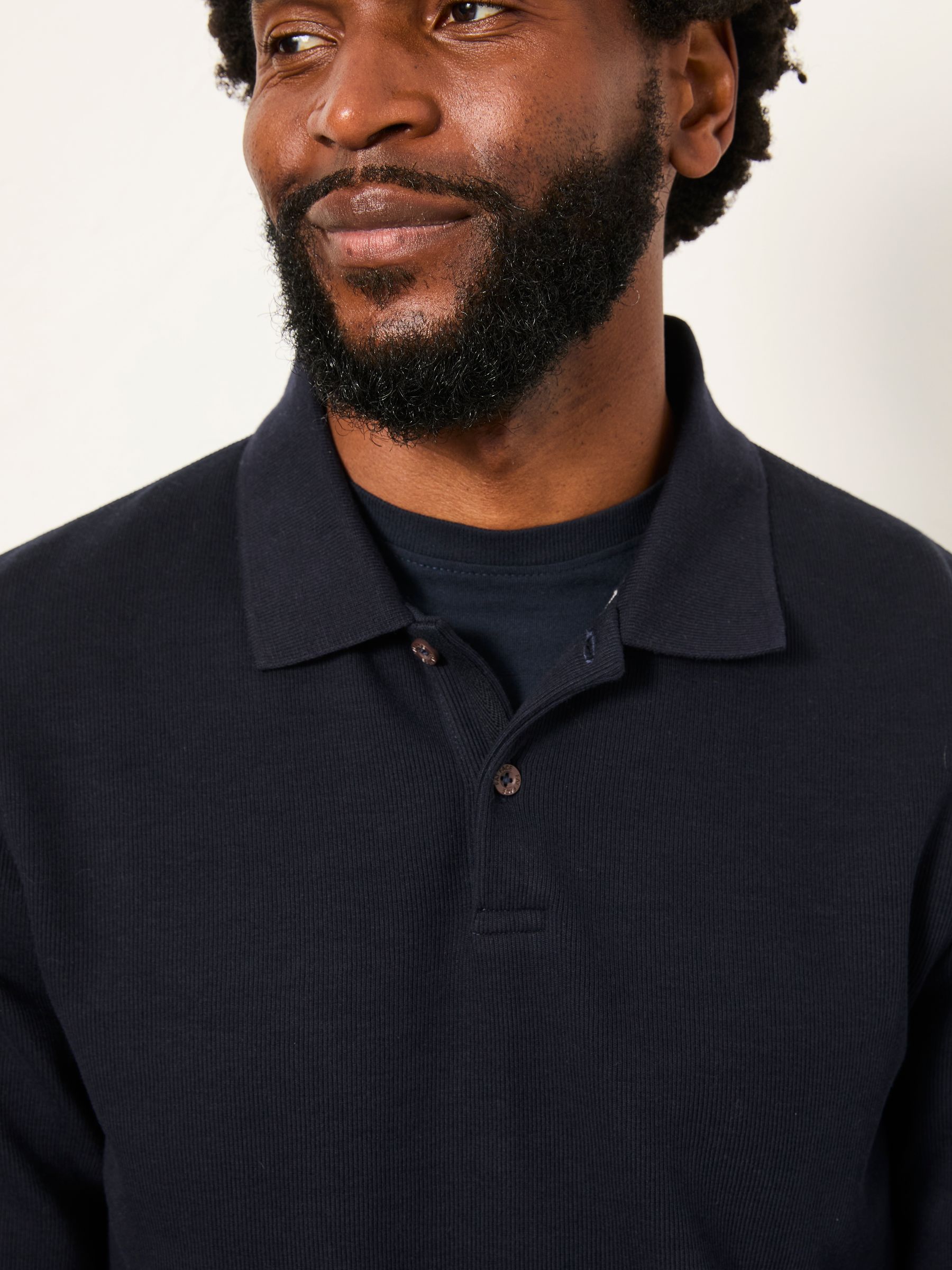 Ayr Navy Long Sleeve Ribbed Polo - Image 4 of 6