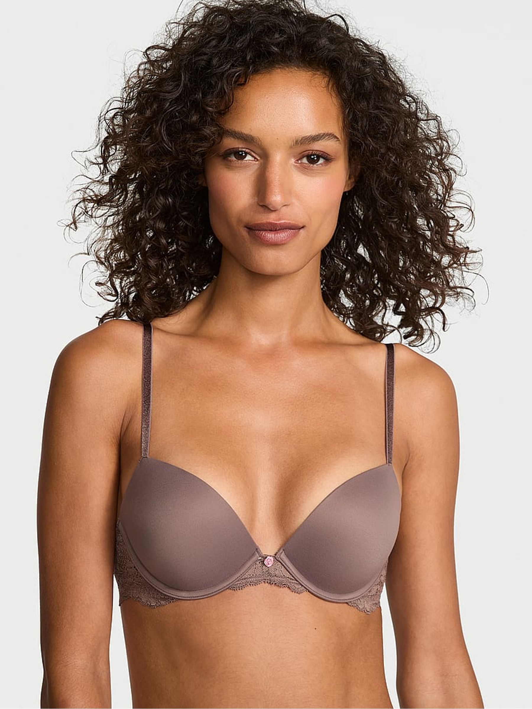 Cloudy Grey Lace Trim Push Up Bra - Image 1 of 2