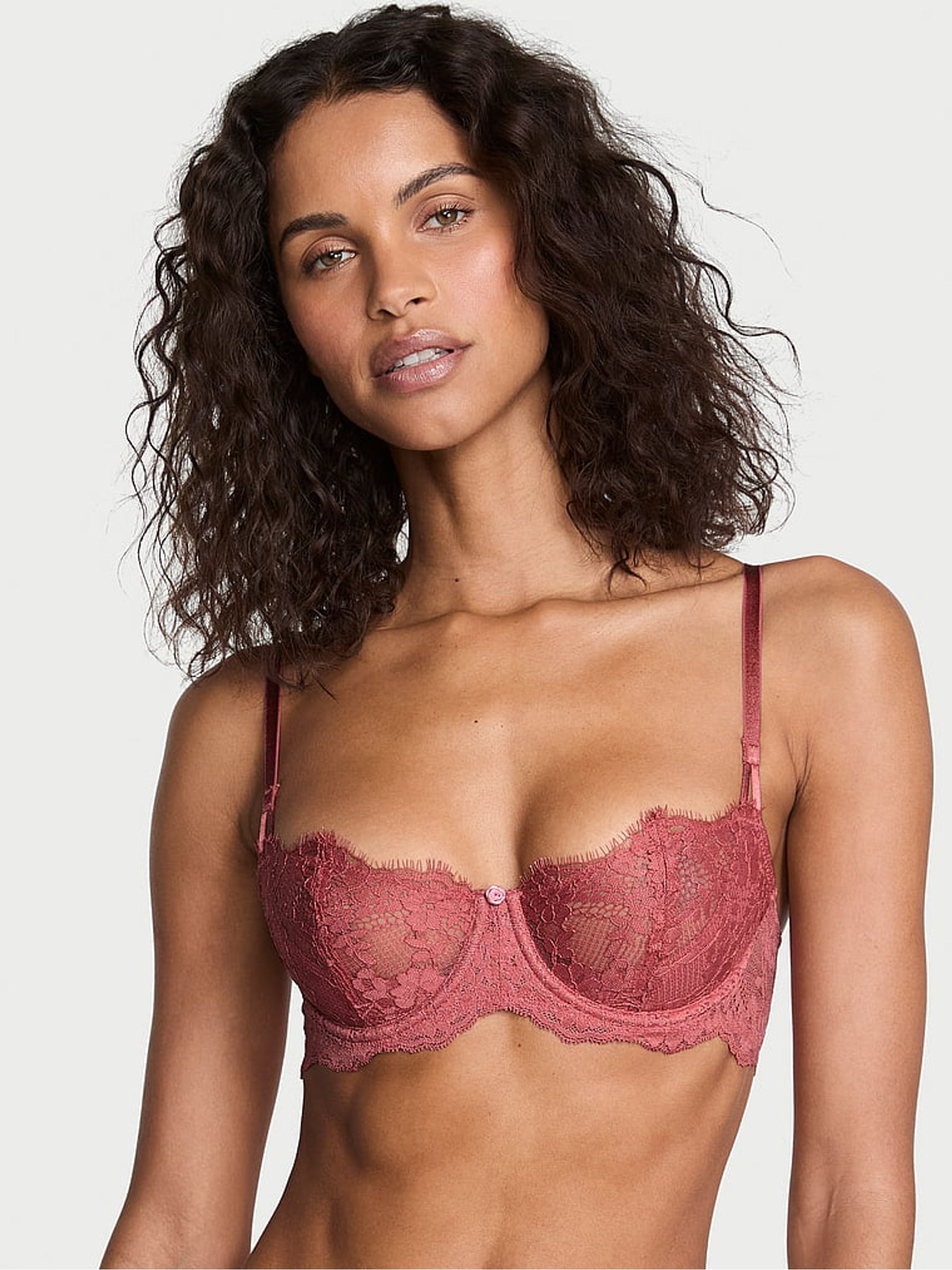 Seductive Rose Pink Unlined Balcony Lace Bra - Image 1 of 3