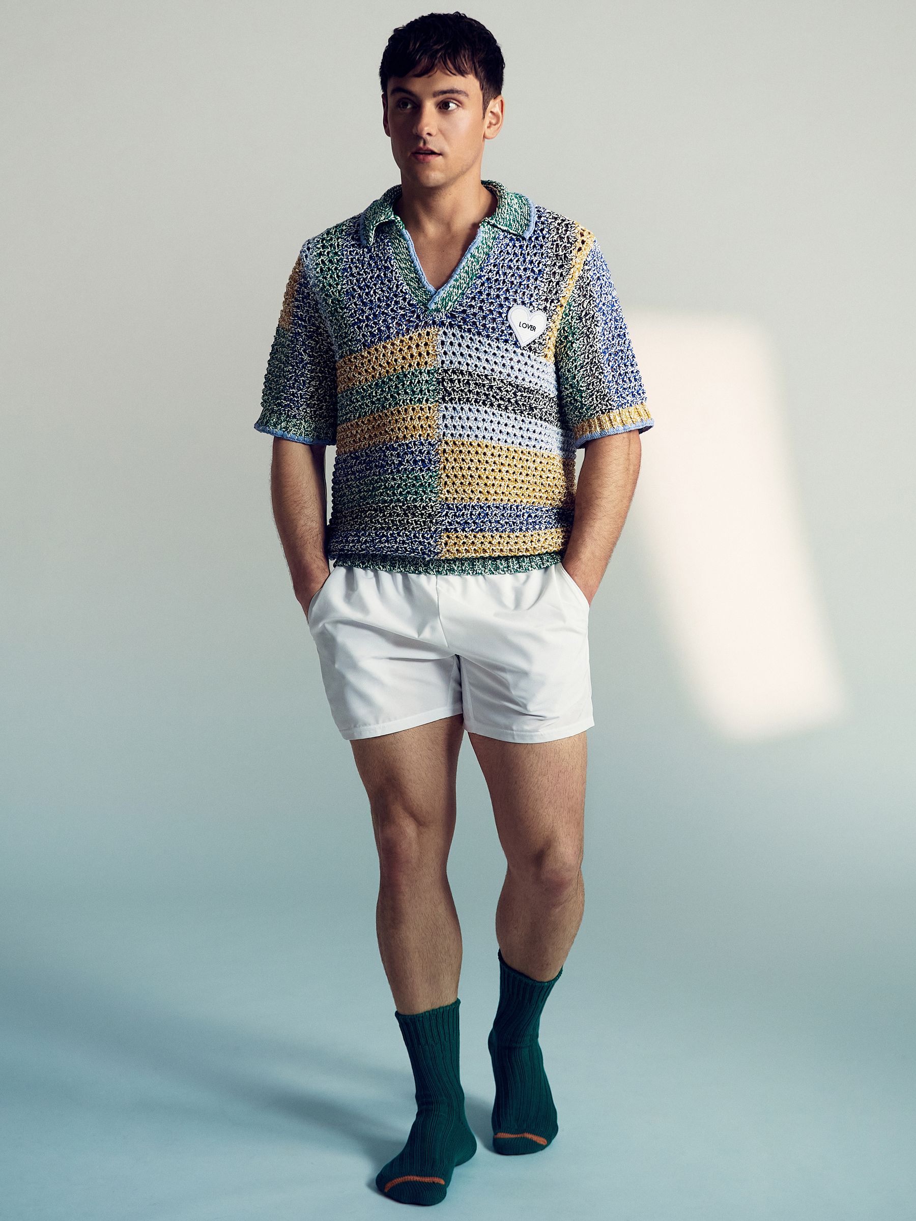 Reiss | Tom Daley Crochet Polo Shirt in Yellow/Green/Blue Multi - Image 3 of 5