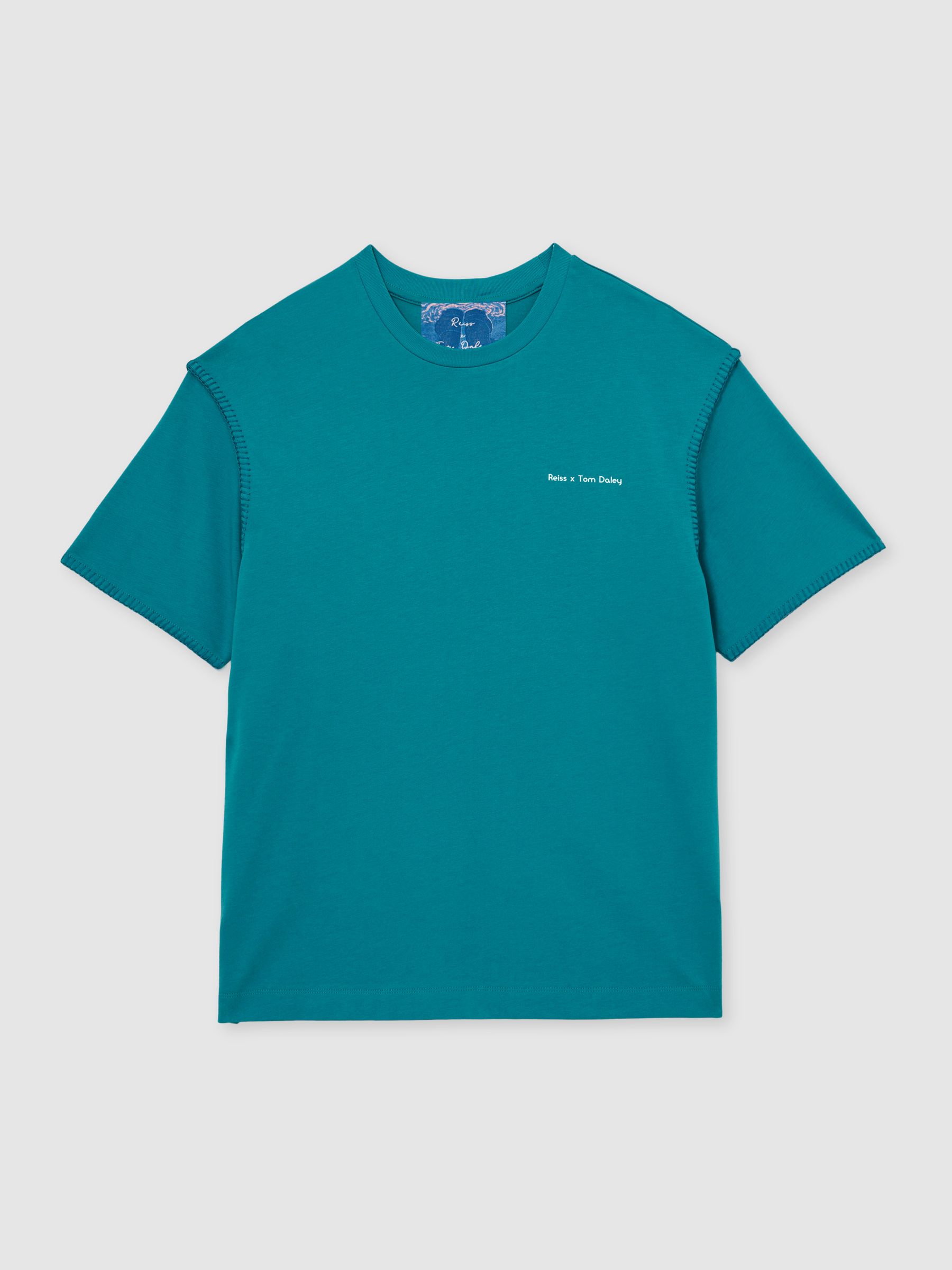 Reiss | Tom Daley Graphic-Print T-Shirt in Teal Green - Image 2 of 5