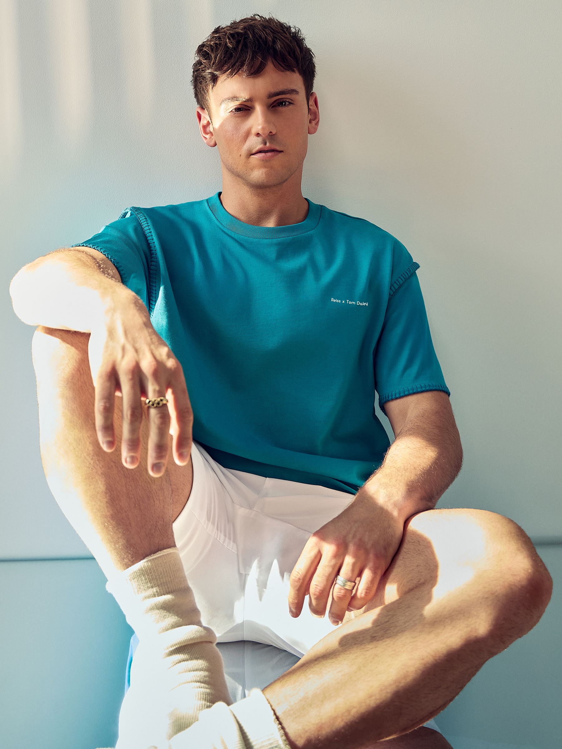 Reiss | Tom Daley Graphic-Print T-Shirt in Teal Green - Image 3 of 5