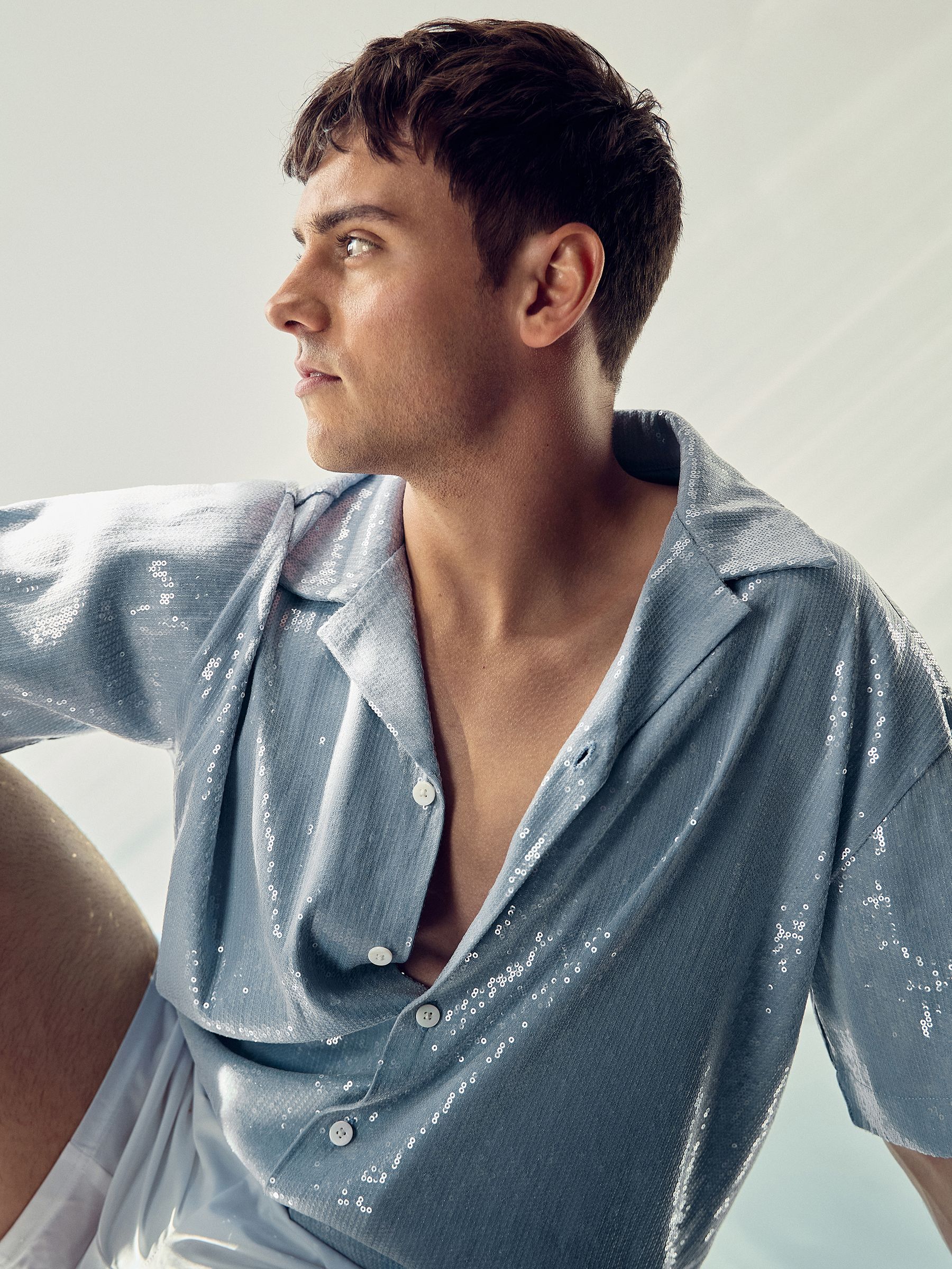 Reiss | Tom Daley Sequin Lover Shirt in Soft Blue - Image 1 of 5