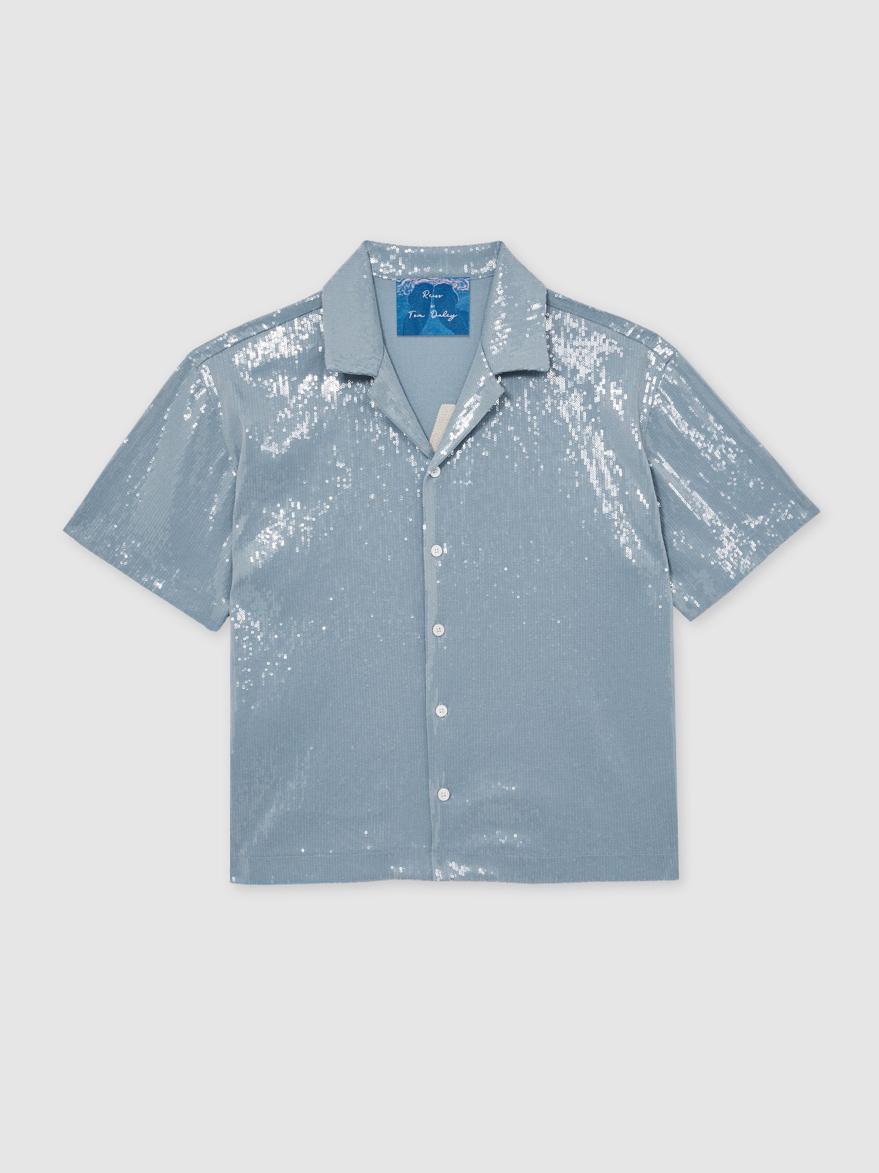 Reiss | Tom Daley Sequin Lover Shirt in Soft Blue - Image 2 of 5