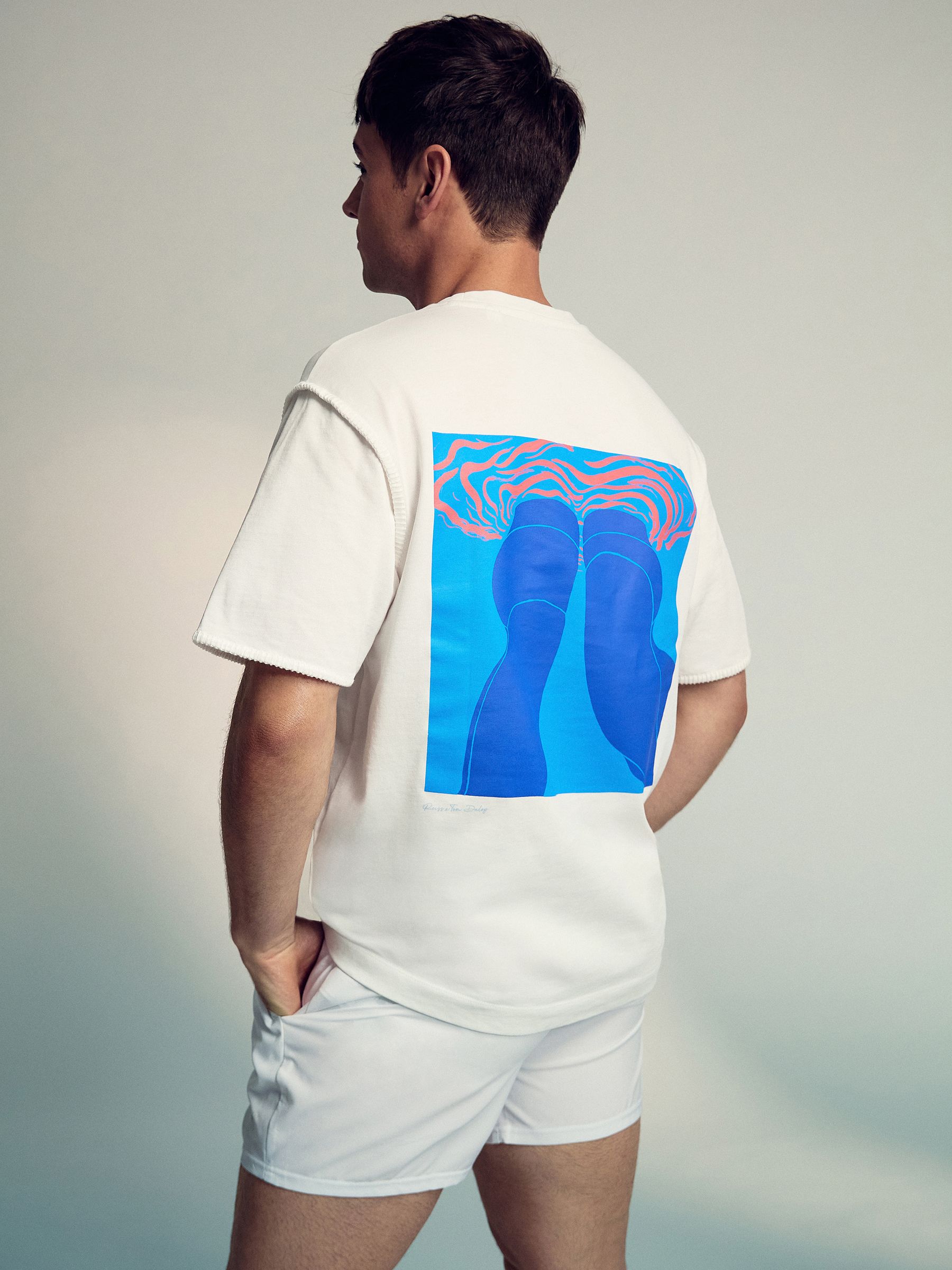 Reiss | Tom Daley Graphic-Print T-Shirt in White - Image 1 of 5