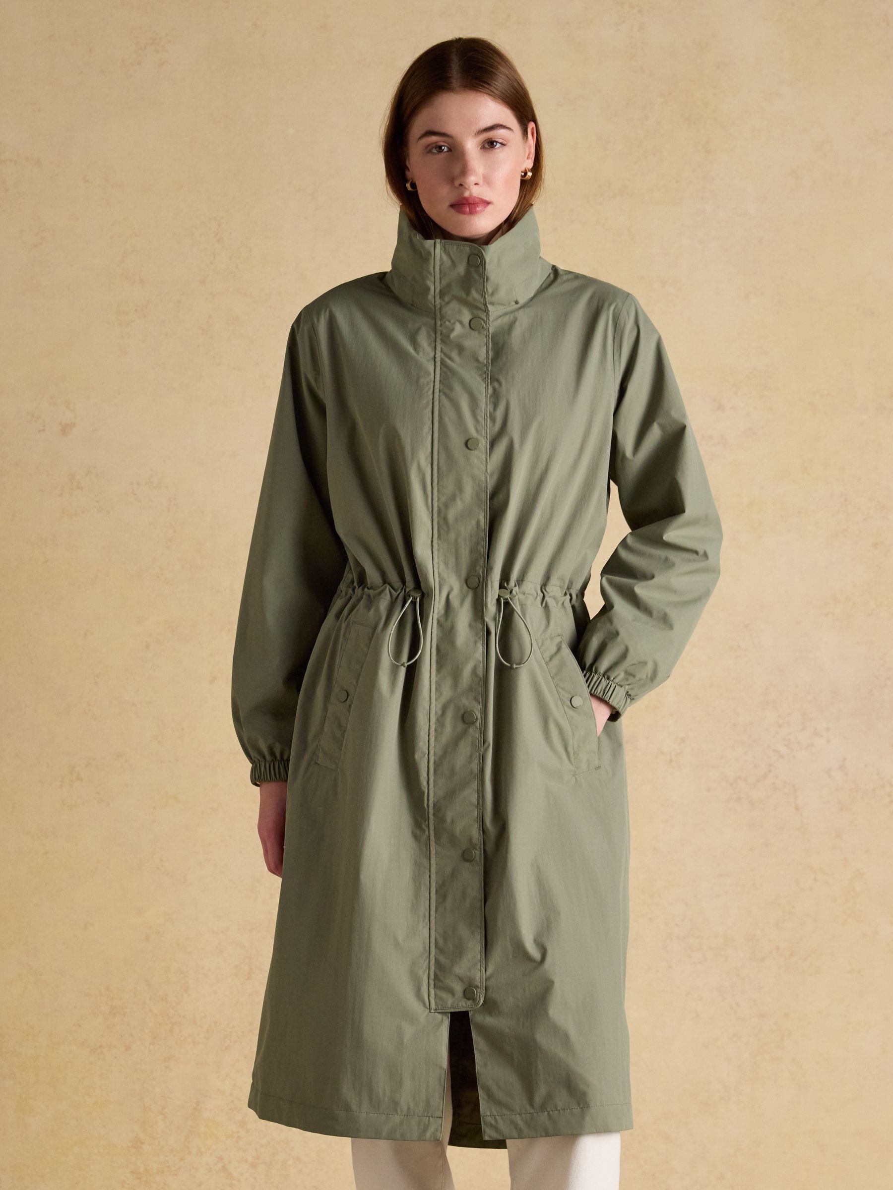 Hensley Khaki Green Longline Waterproof Coat with Packable Hood - Image 1 of 12