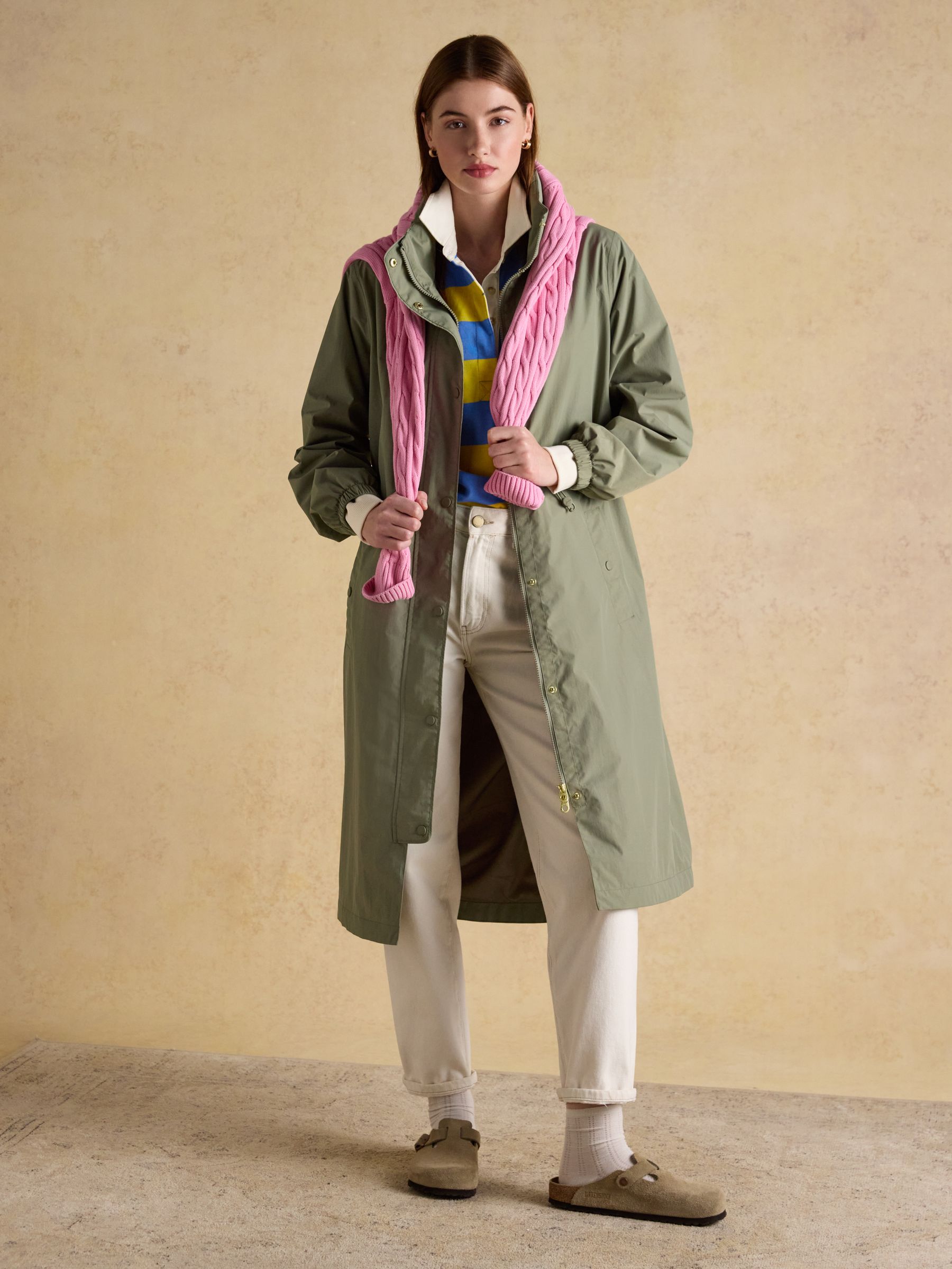 Hensley Khaki Green Longline Waterproof Coat with Packable Hood - Image 3 of 12