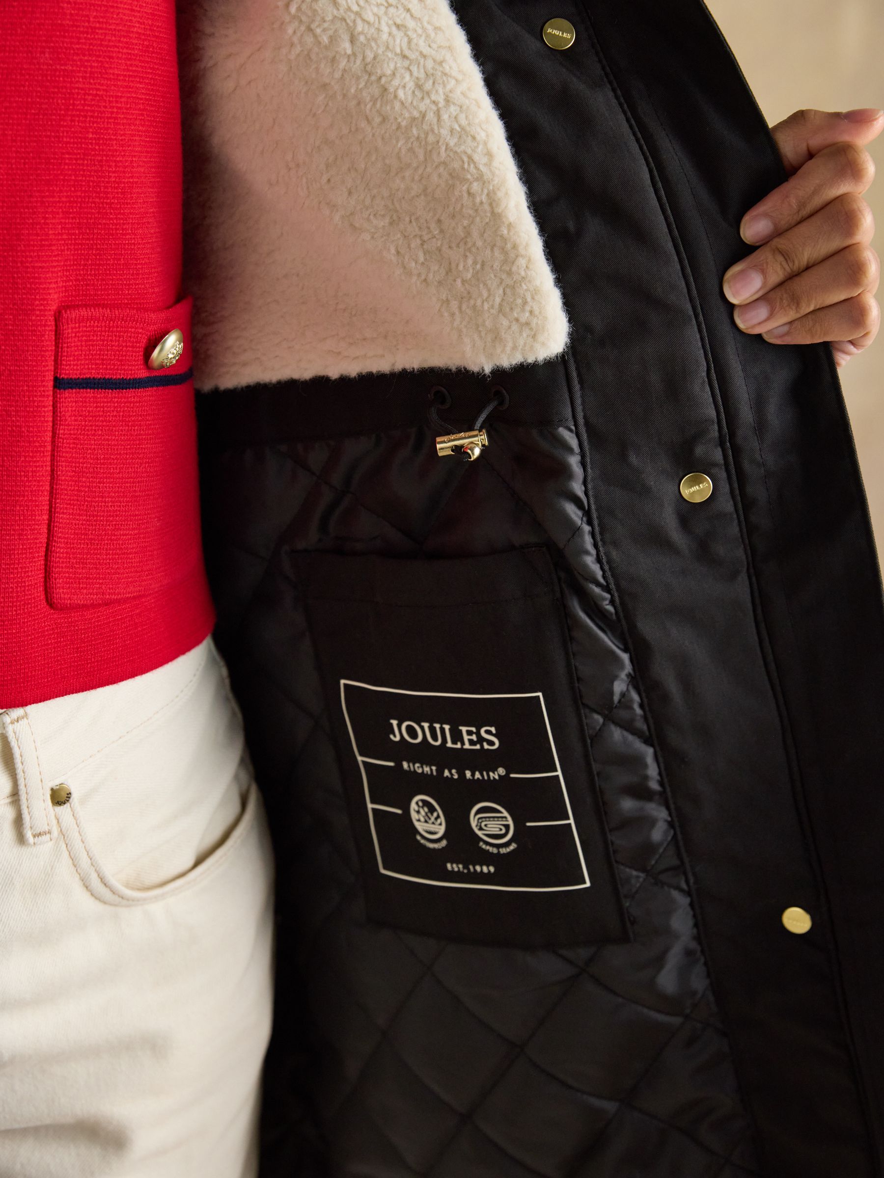 Portwell Cosy Black Fleece Lined Waterproof Raincoat with Hood - Image 7 of 10