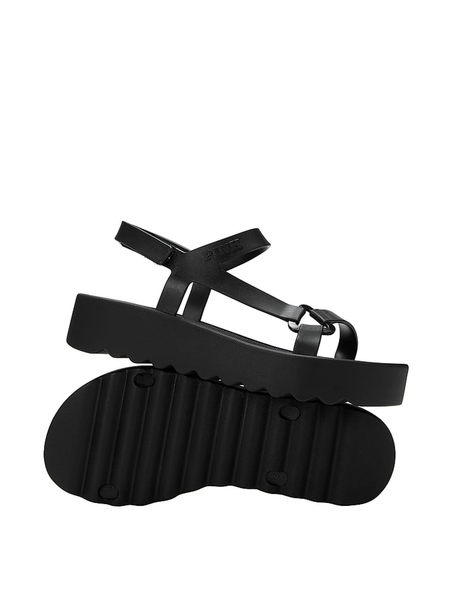 Pure Black Strappy Platform Sport Sandals - Image 2 of 2