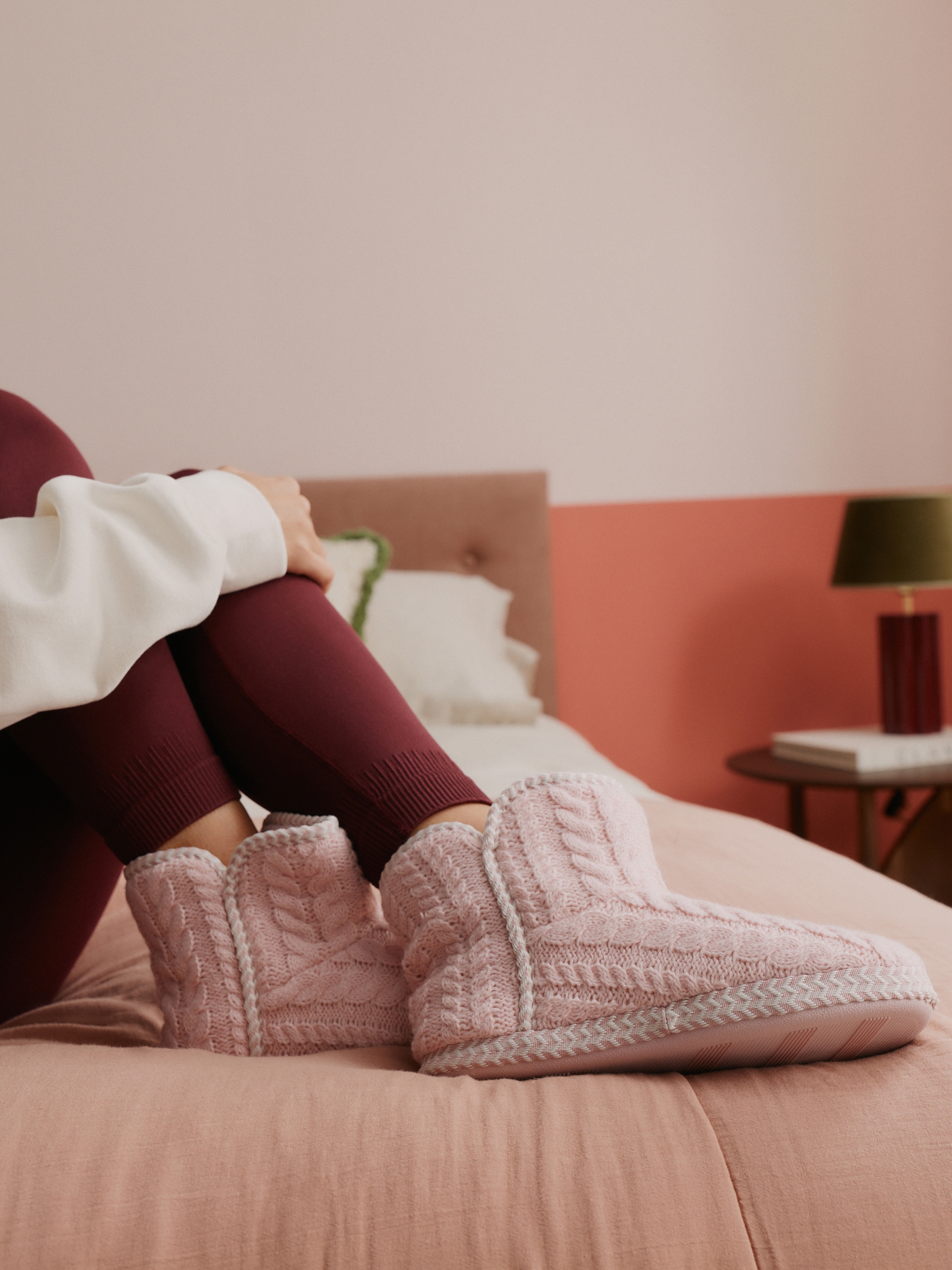 Pink Cable Knit Slipper Boots - Image 2 of 2