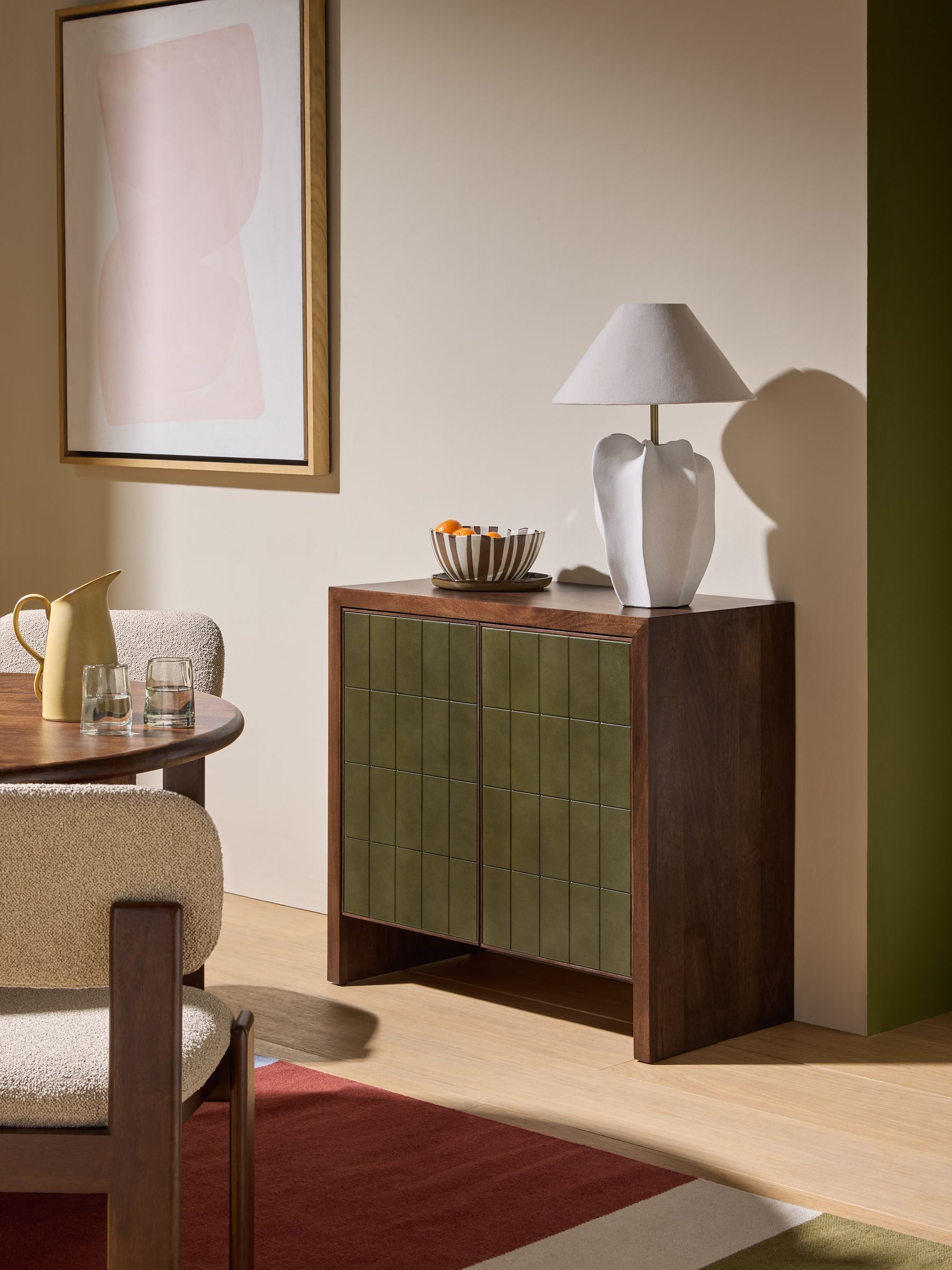 Stellan Mango Wood Small Sideboard in Green Tile Effect - Image 1 of 5 Stellan Mango Wood Small Sideboard in Green Tile Effect - Image 1 of 5