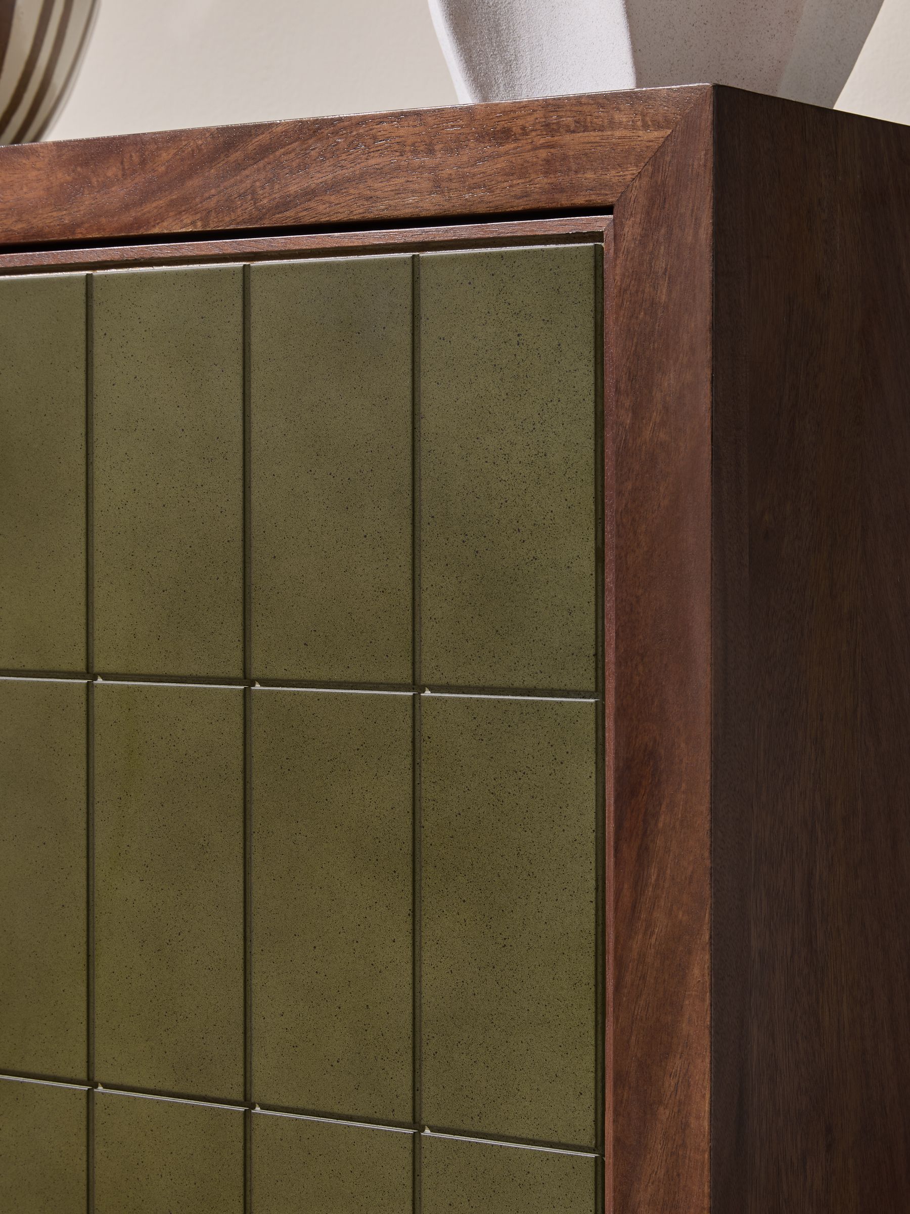 Stellan Mango Wood Small Sideboard in Green Tile Effect - Image 2 of 5