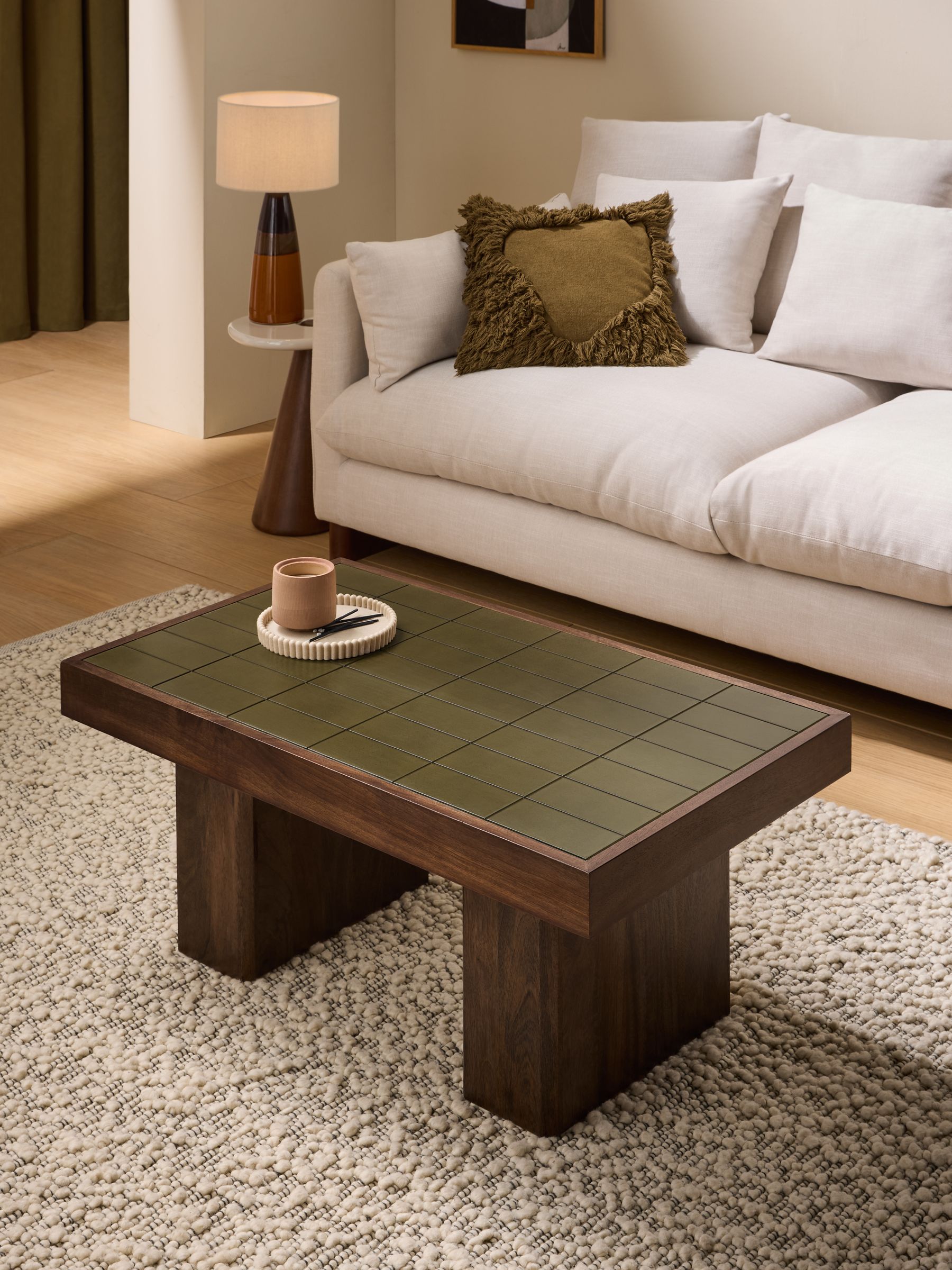 Stellan Mango Wood Coffee Table in Green Tile Effect - Image 1 of 5