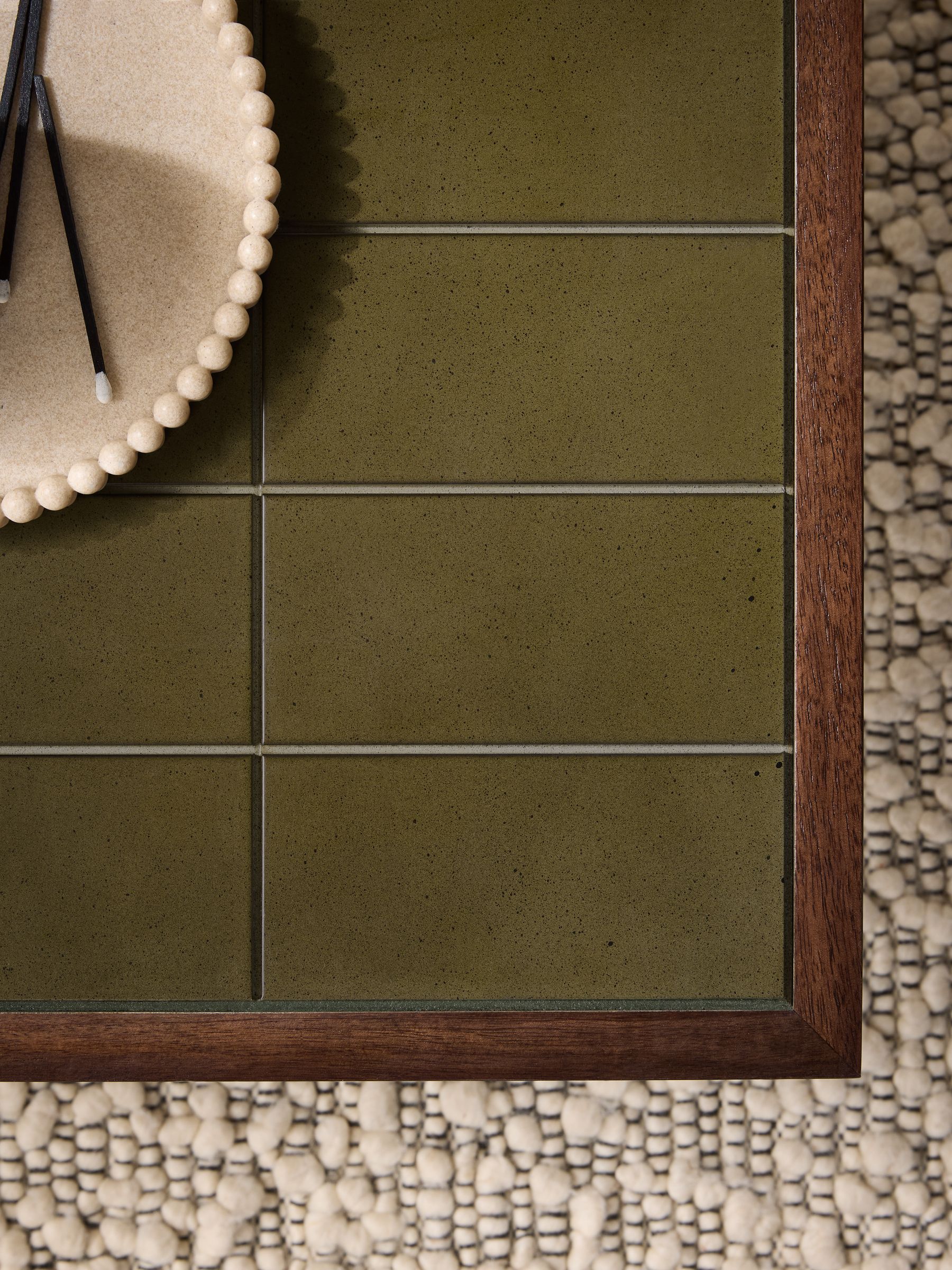 Stellan Mango Wood Coffee Table in Green Tile Effect - Image 2 of 5 Stellan Mango Wood Coffee Table in Green Tile Effect - Image 2 of 5