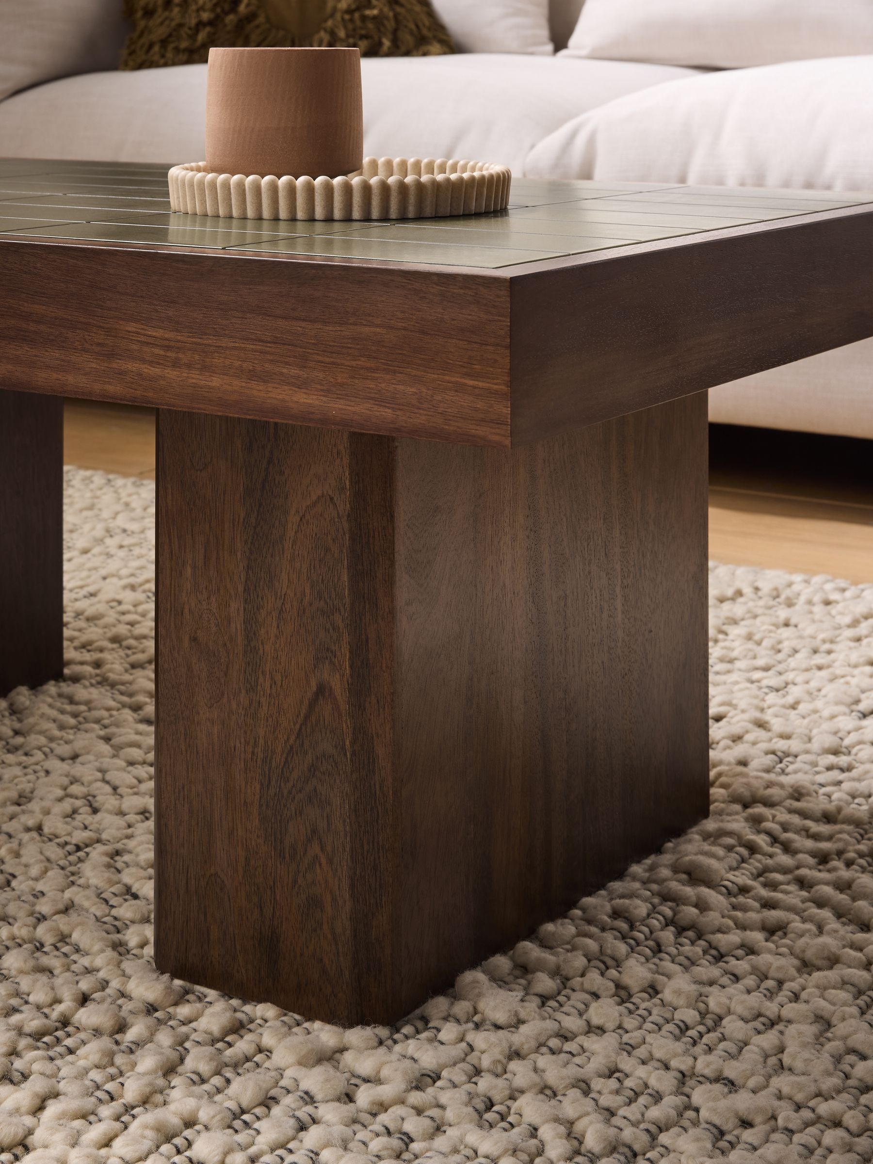 Stellan Mango Wood Coffee Table in Green Tile Effect - Image 3 of 5