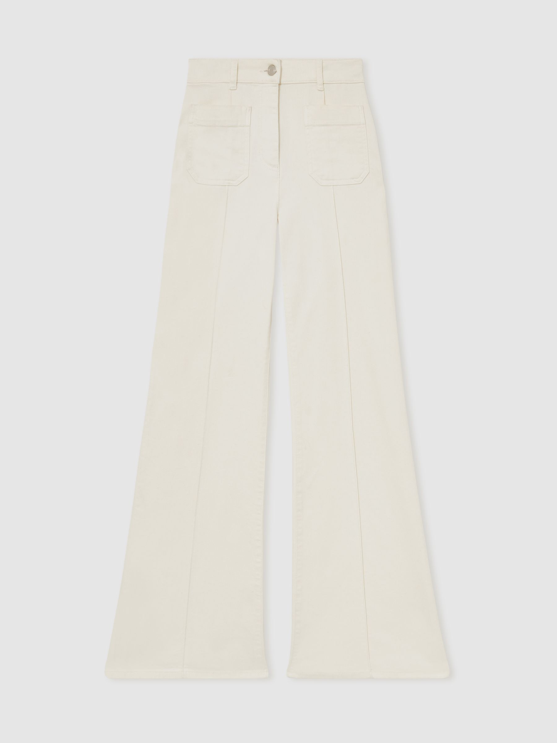 Patch-Pocket Flared Jeans in Ecru - Image 2 of 6