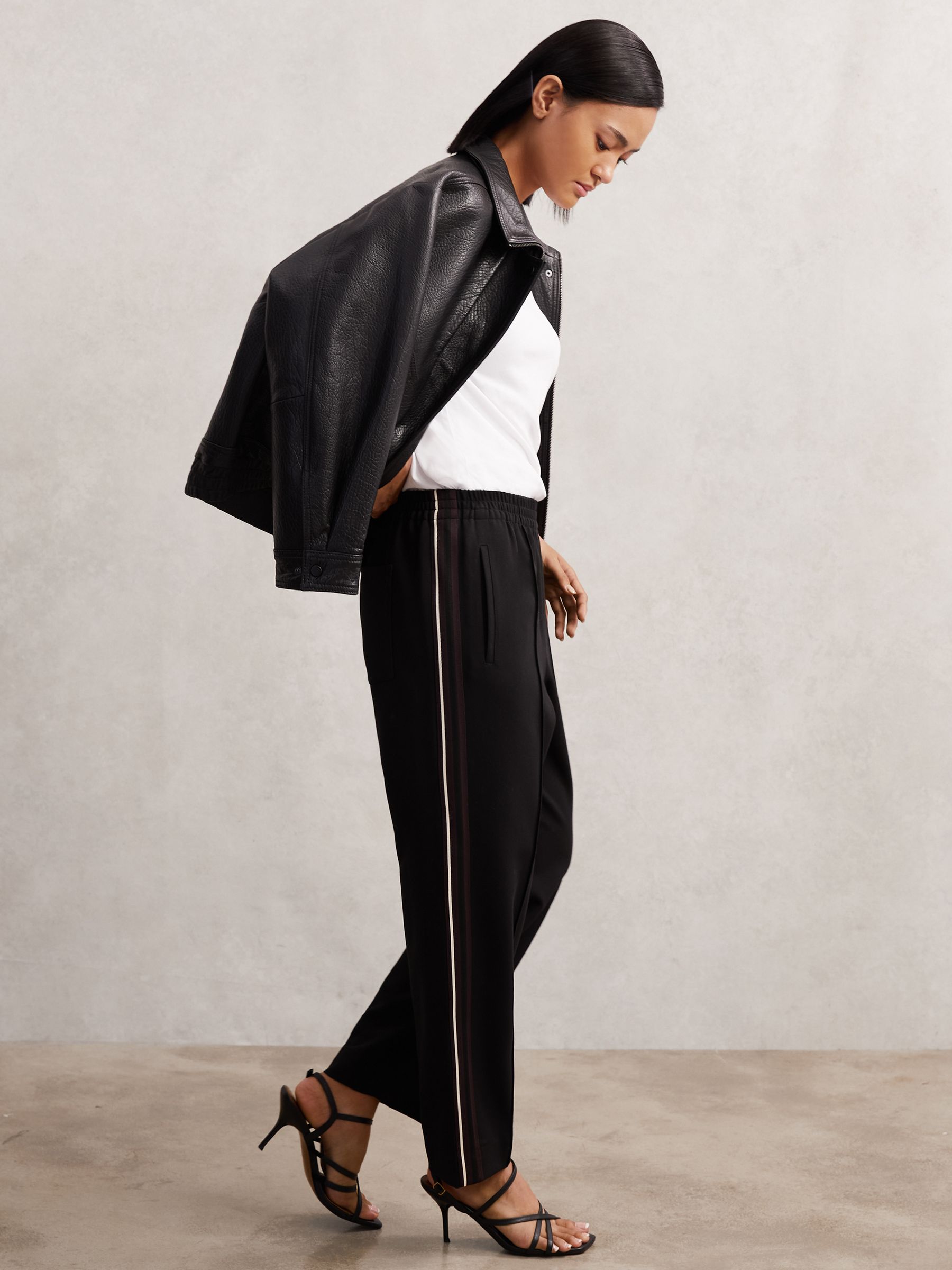 Side-Stripe Wide-Leg Trousers in Black - Image 1 of 6