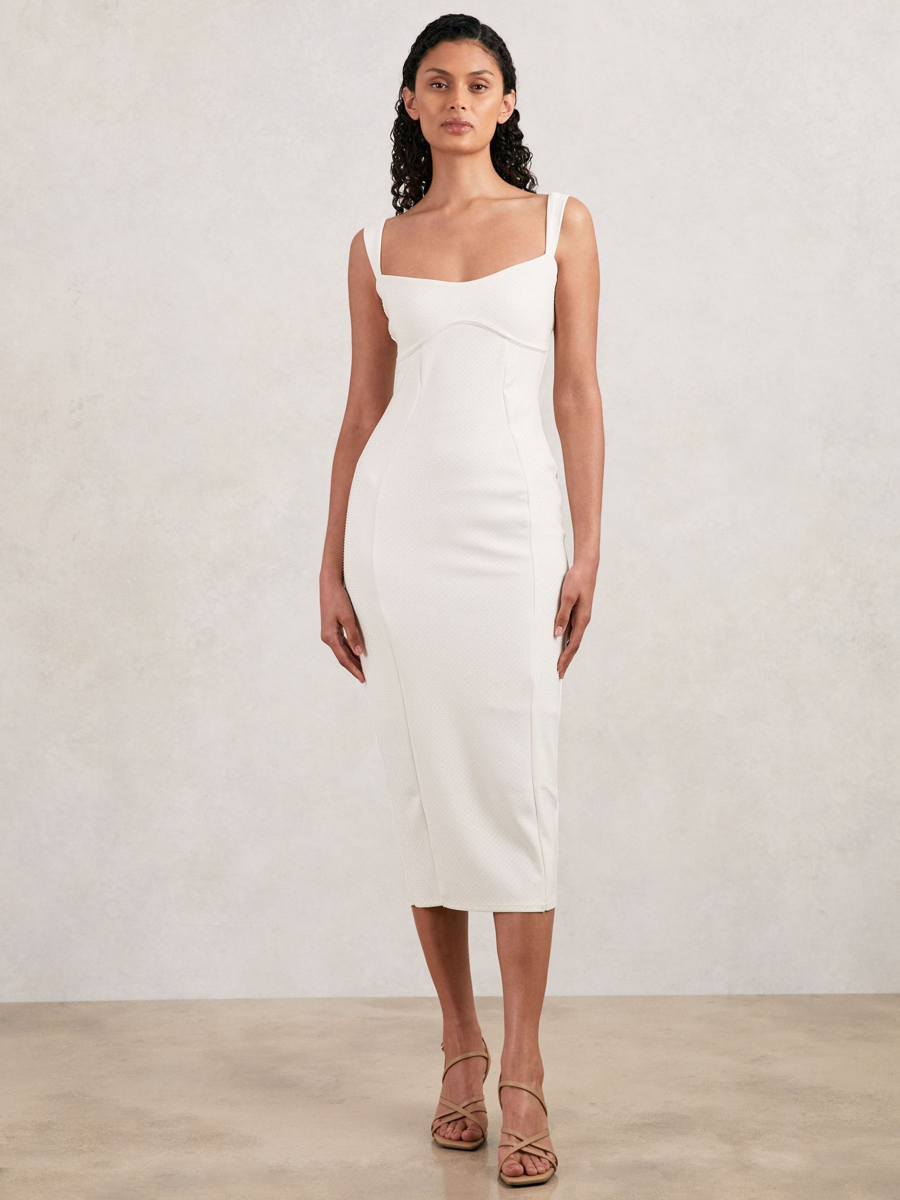 【REISS】シチ ロールネックドレープミディドレス ラッセルレースプチハイネックタイトラインドレス(M ブラック