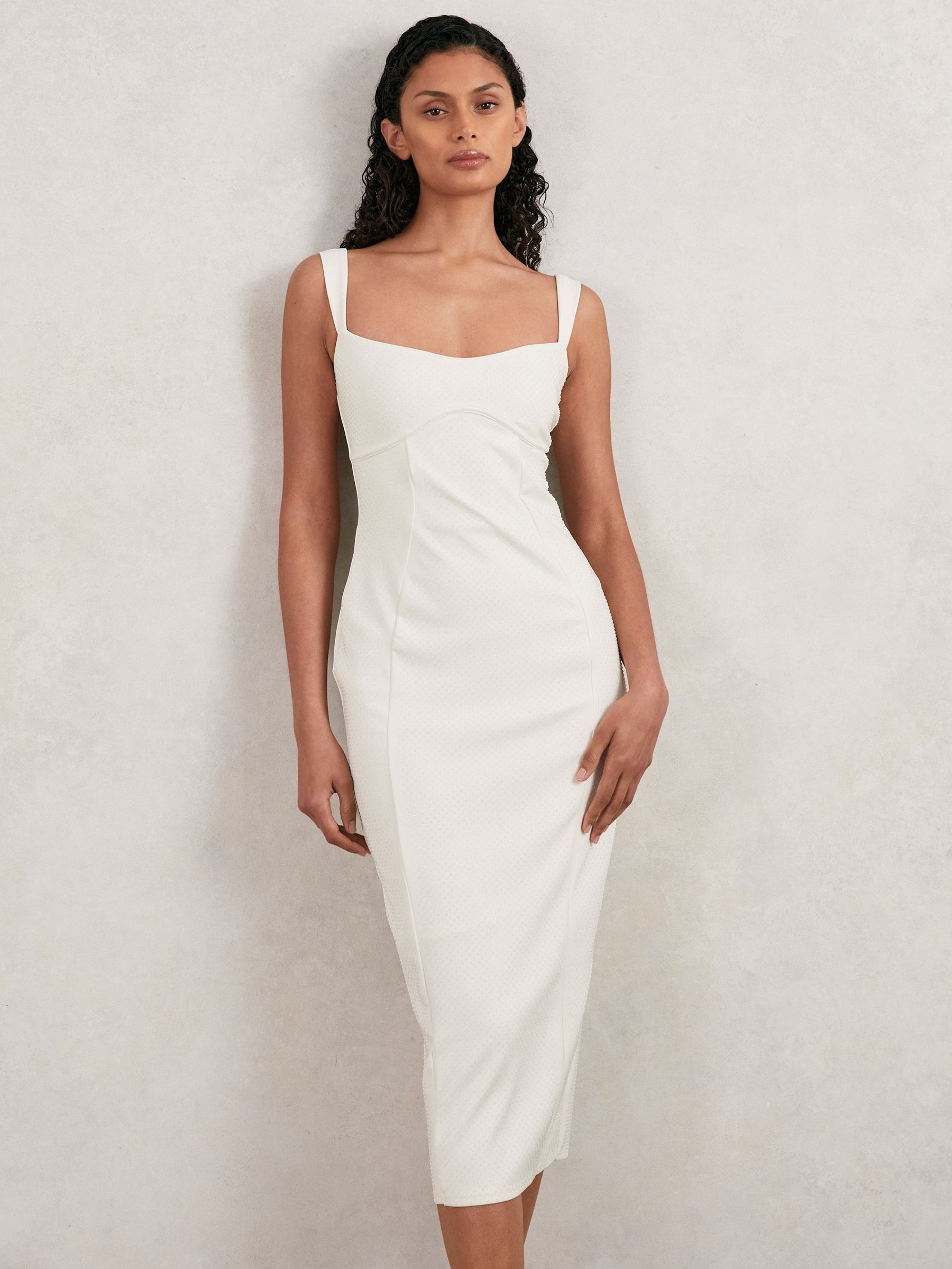Good American Scuba Crystal Midi Dress in White - Image 3 of 5