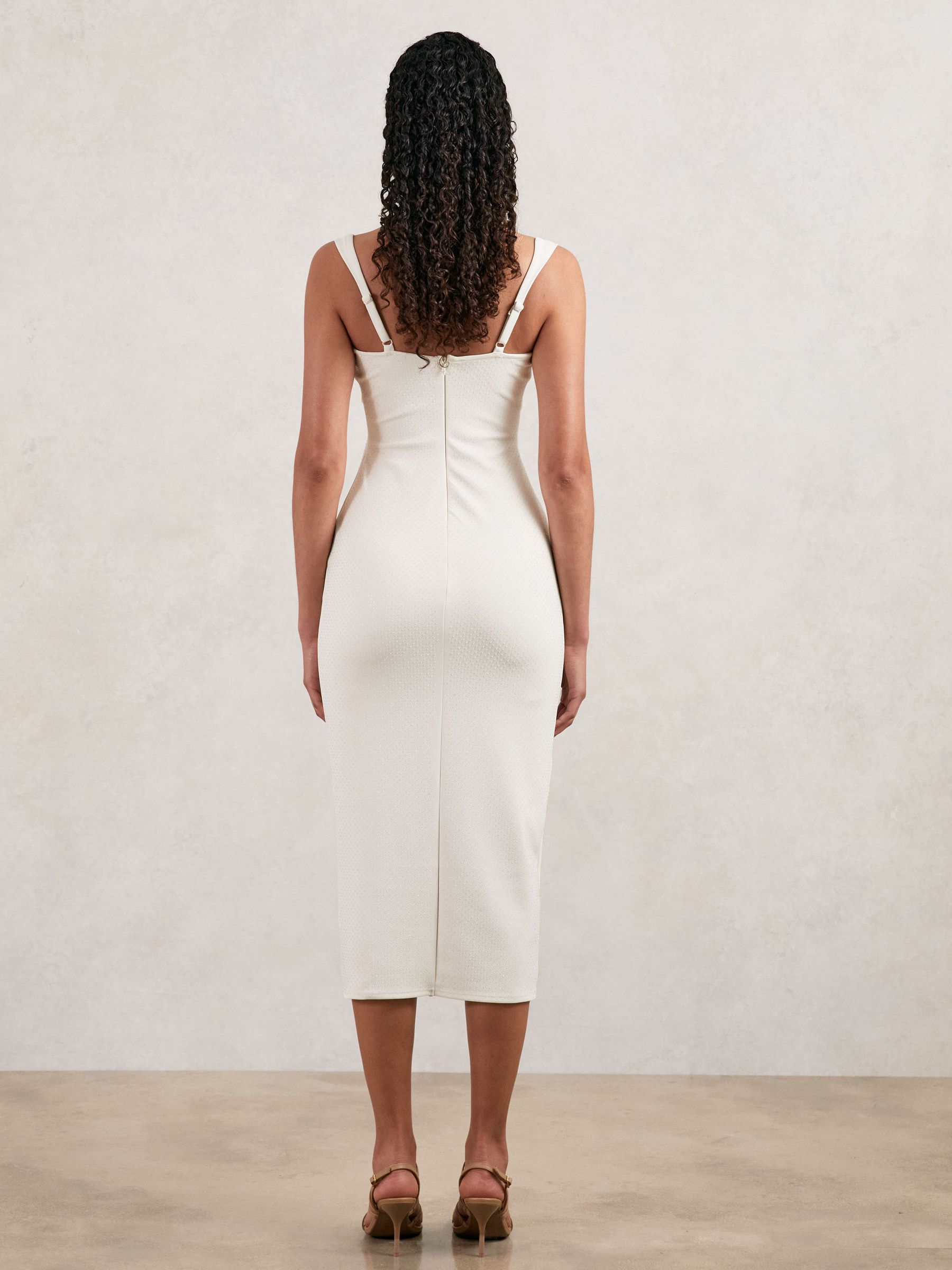 Good American Scuba Crystal Midi Dress in White - Image 4 of 5
