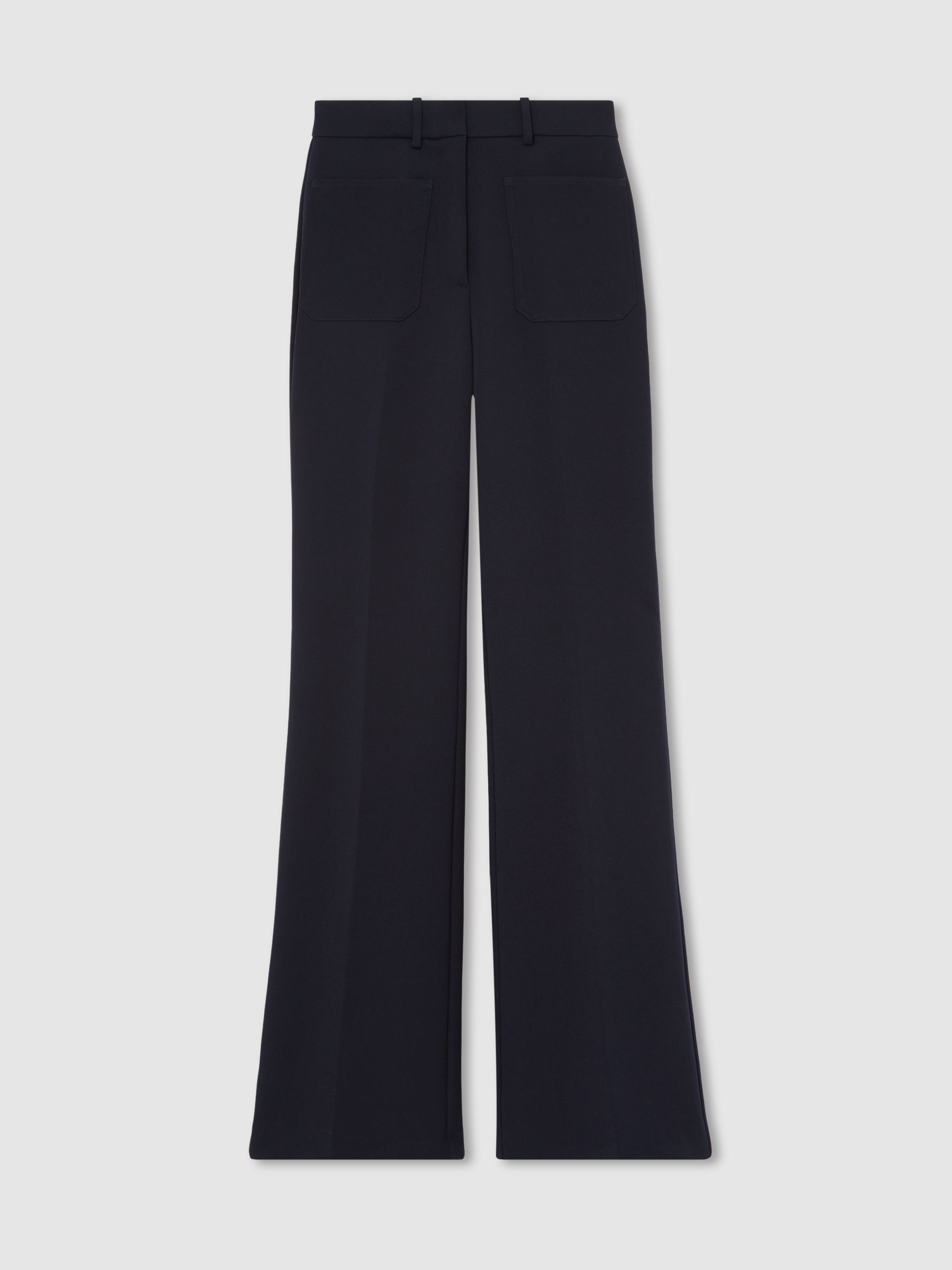 Petite Twill Patch-Pocket Flared Trousers in Navy - Image 2 of 8