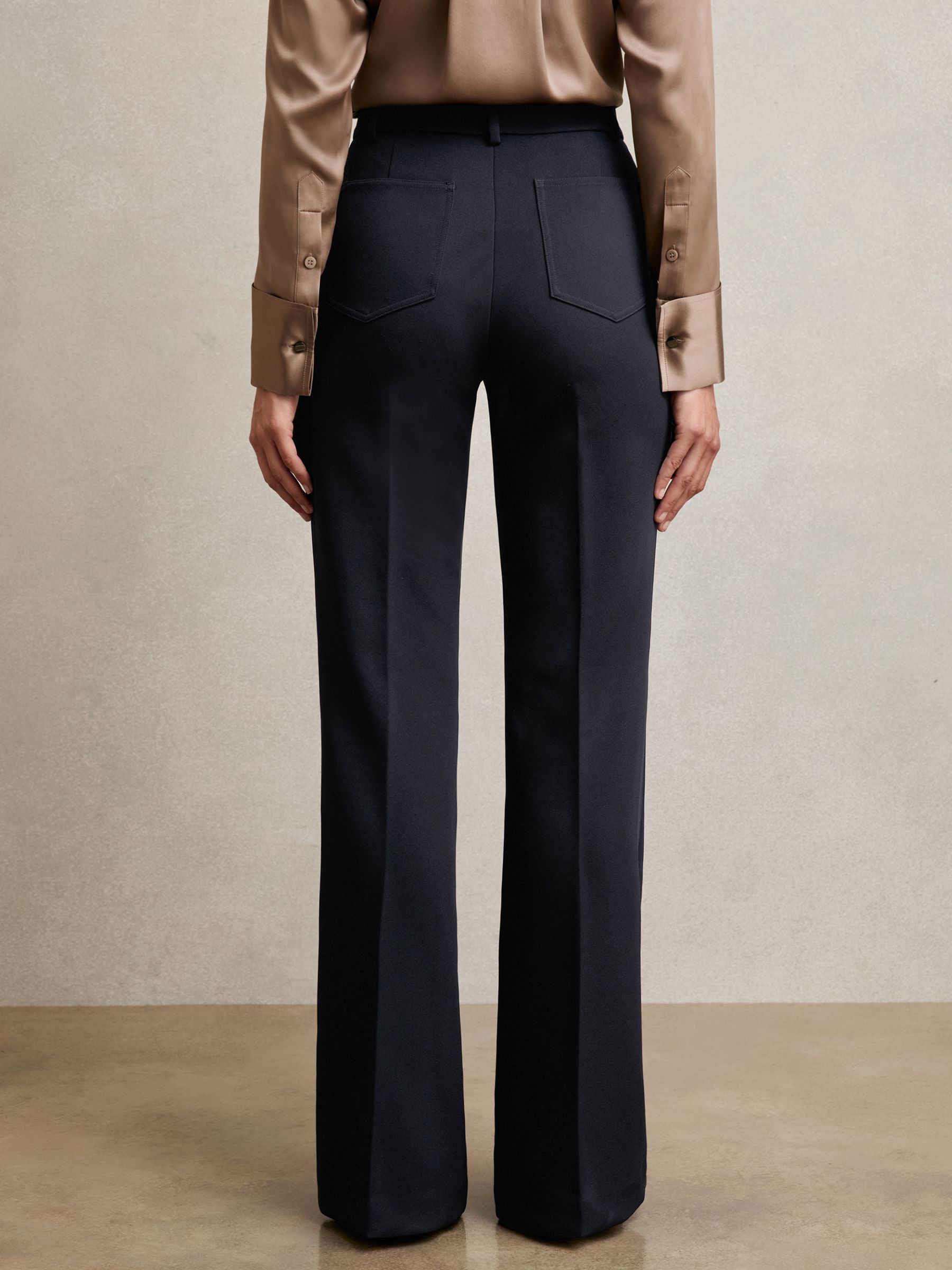 Petite Twill Patch-Pocket Flared Trousers in Navy - Image 6 of 8