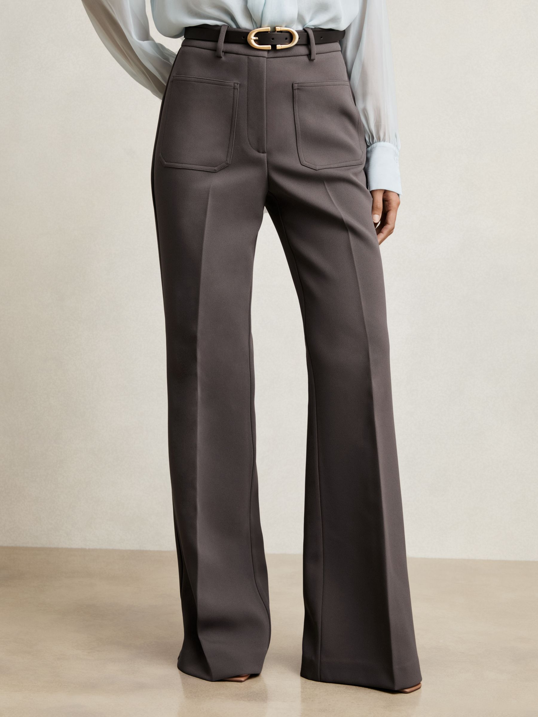 Petite Twill Patch-Pocket Flared Trousers in Mauve Neutral - Image 1 of 7 Petite Twill Patch-Pocket Flared Trousers in Mauve Neutral - Image 1 of 7