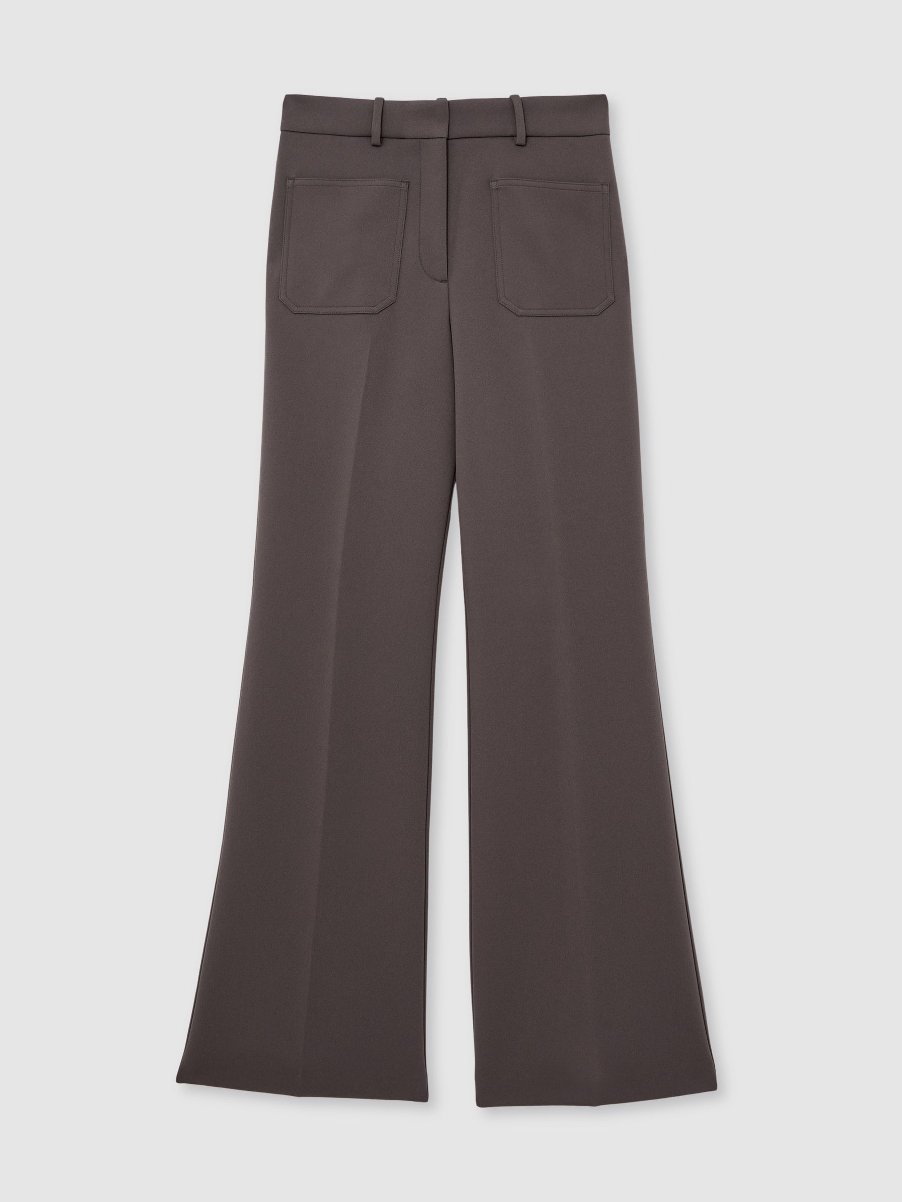 Petite Twill Patch-Pocket Flared Trousers in Mauve Neutral - Image 2 of 7