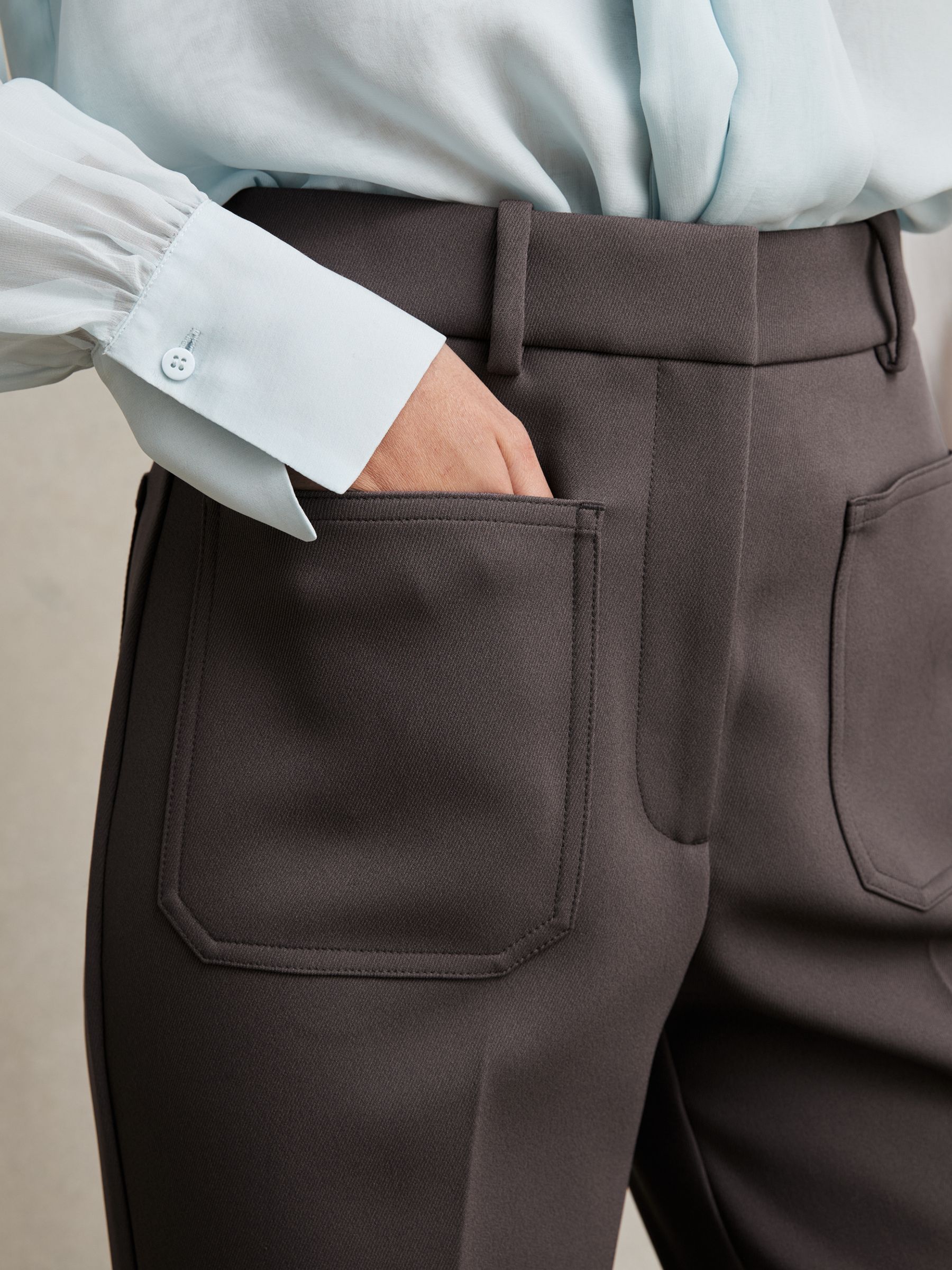 Petite Twill Patch-Pocket Flared Trousers in Mauve Neutral - image 5