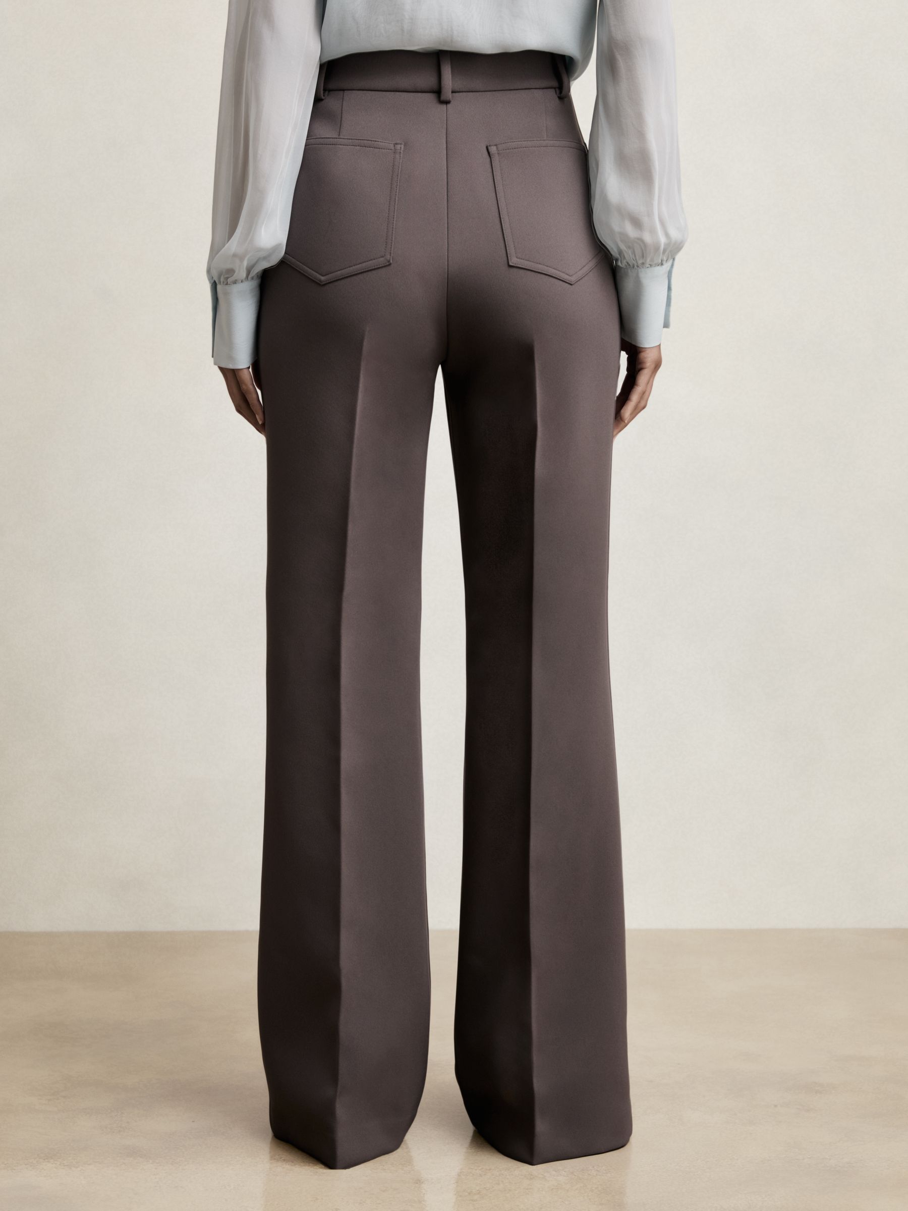 Petite Twill Patch-Pocket Flared Trousers in Mauve Neutral - Image 5 of 7