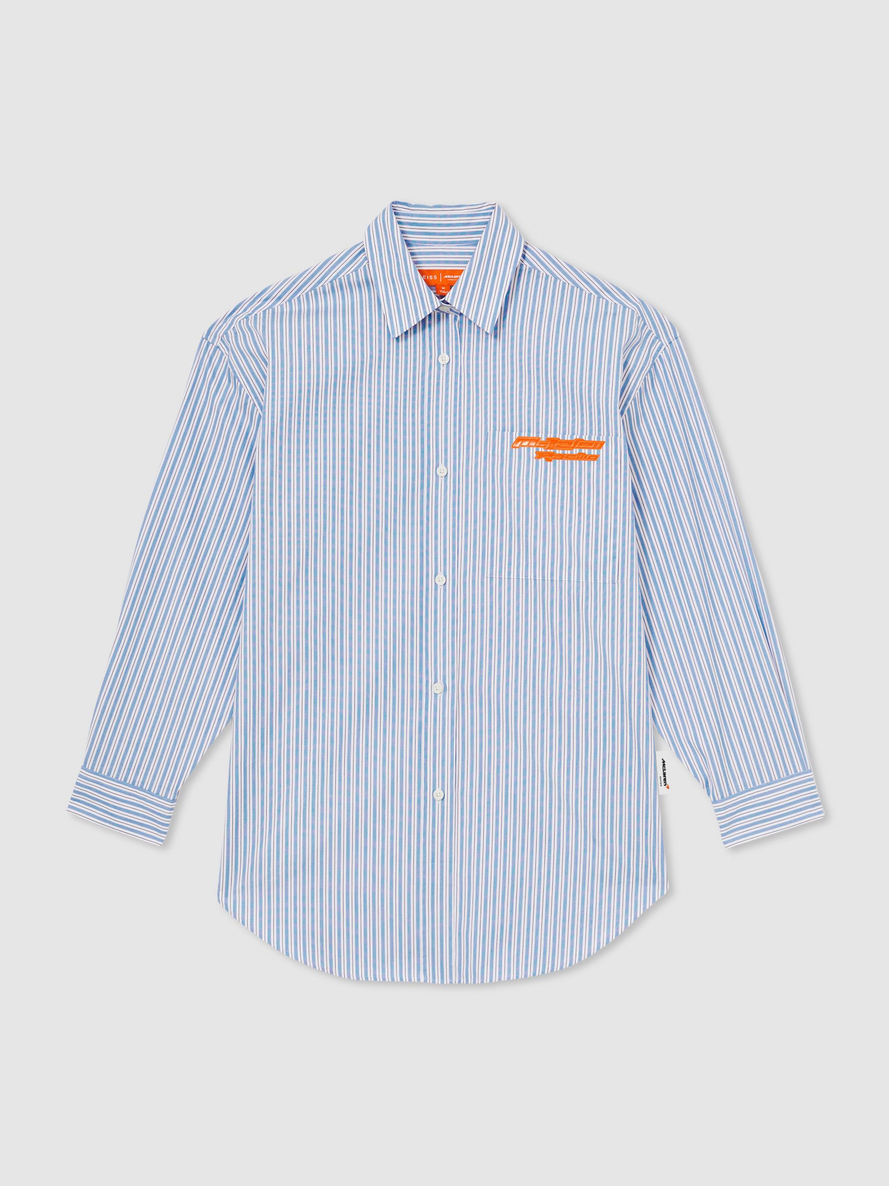 McLaren F1 Team Oversize Stripe Shirt in Soft Blue/White - Image 2 of 7