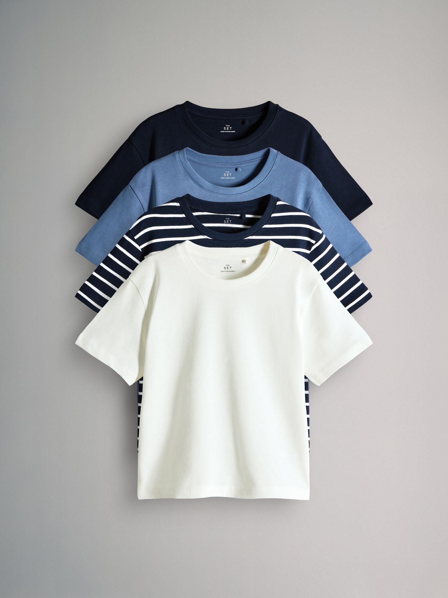 Navy/Blue/White/Stripe - 4 Pack Oversized Short Sleeve Heavyweight Cotton T-Shirts - Image 1 of 7