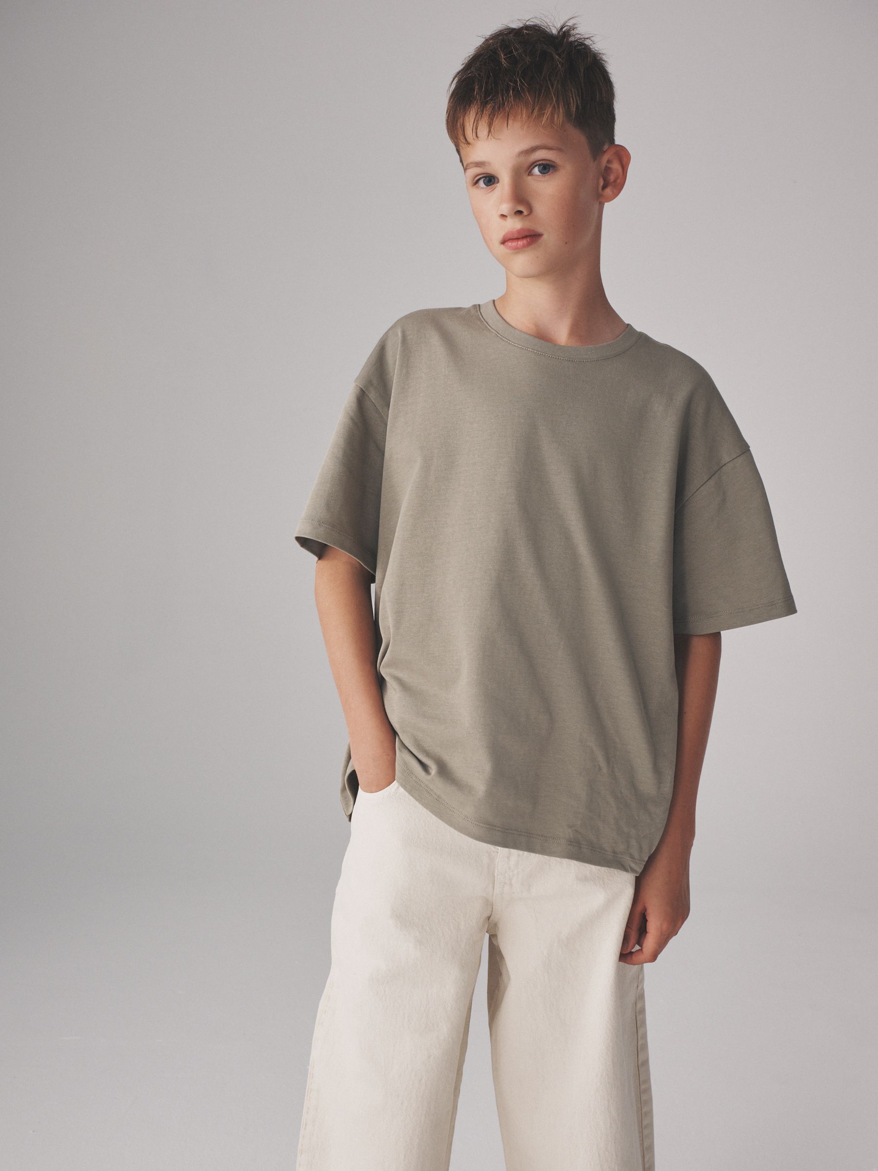 Black/Grey Marl/Green/White - 4 Pack Oversized Short Sleeve Heavyweight Cotton T-Shirts - Image 1 of 12