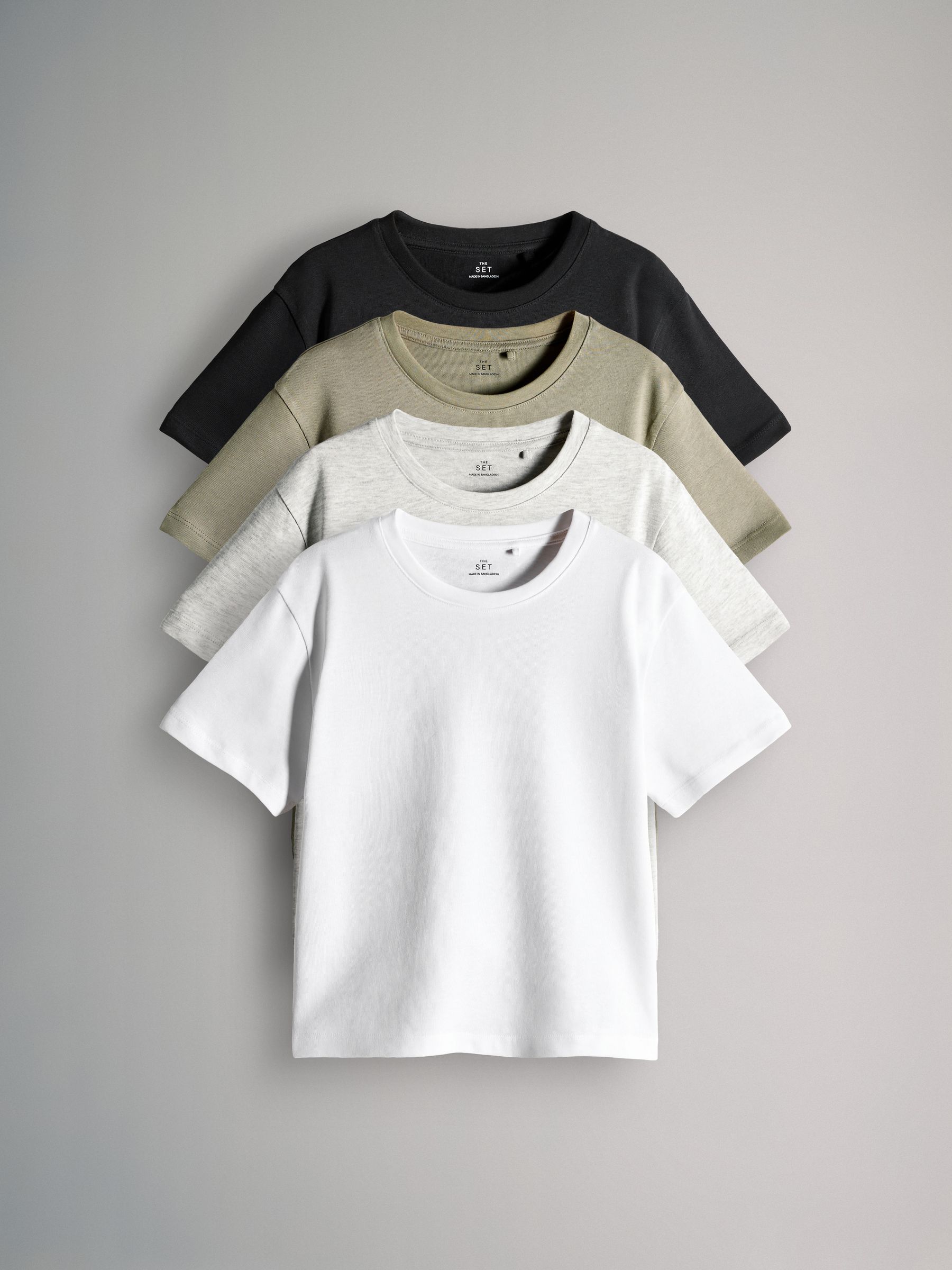 Black/Grey Marl/Green/White - 4 Pack Oversized Short Sleeve Heavyweight Cotton T-Shirts - Image 2 of 12