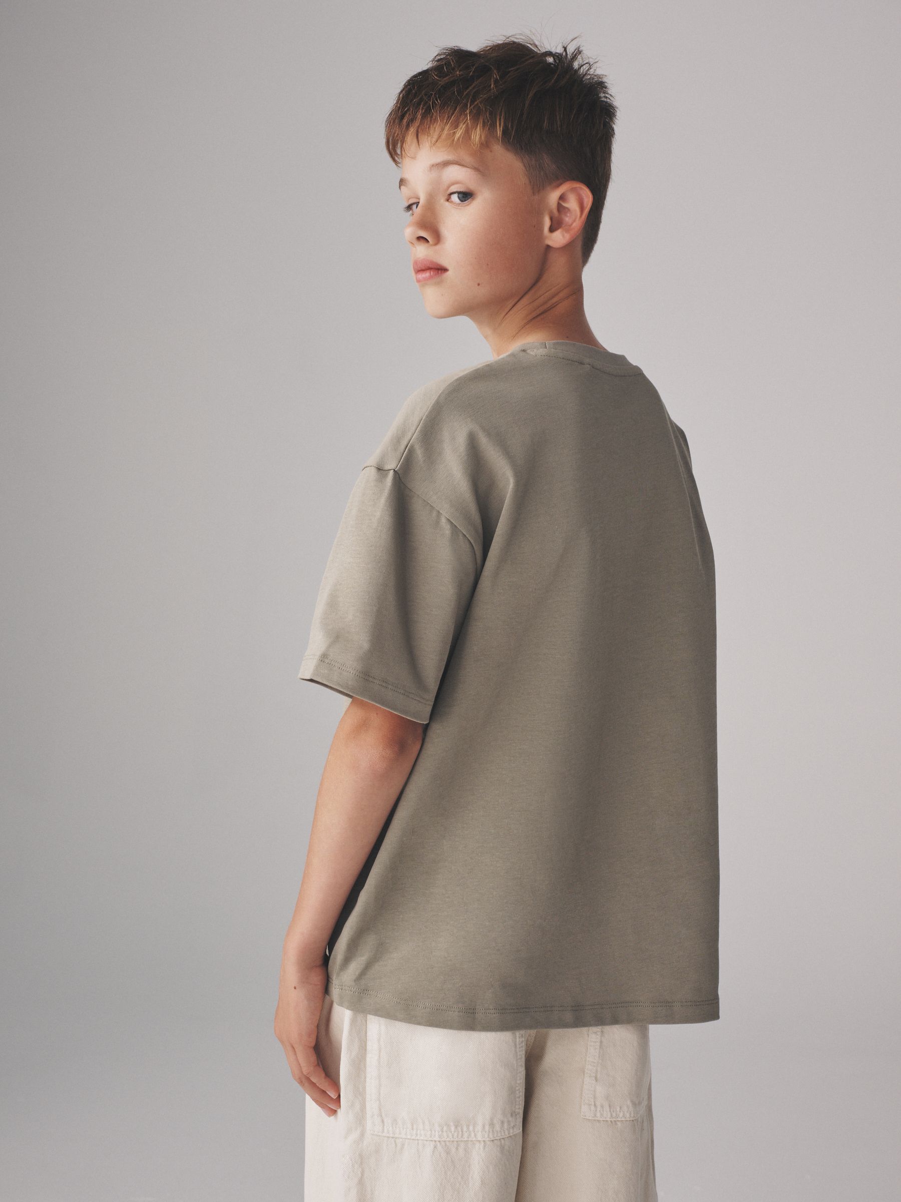 Black/Grey Marl/Green/White - 4 Pack Oversized Short Sleeve Heavyweight Cotton T-Shirts - Image 5 of 12