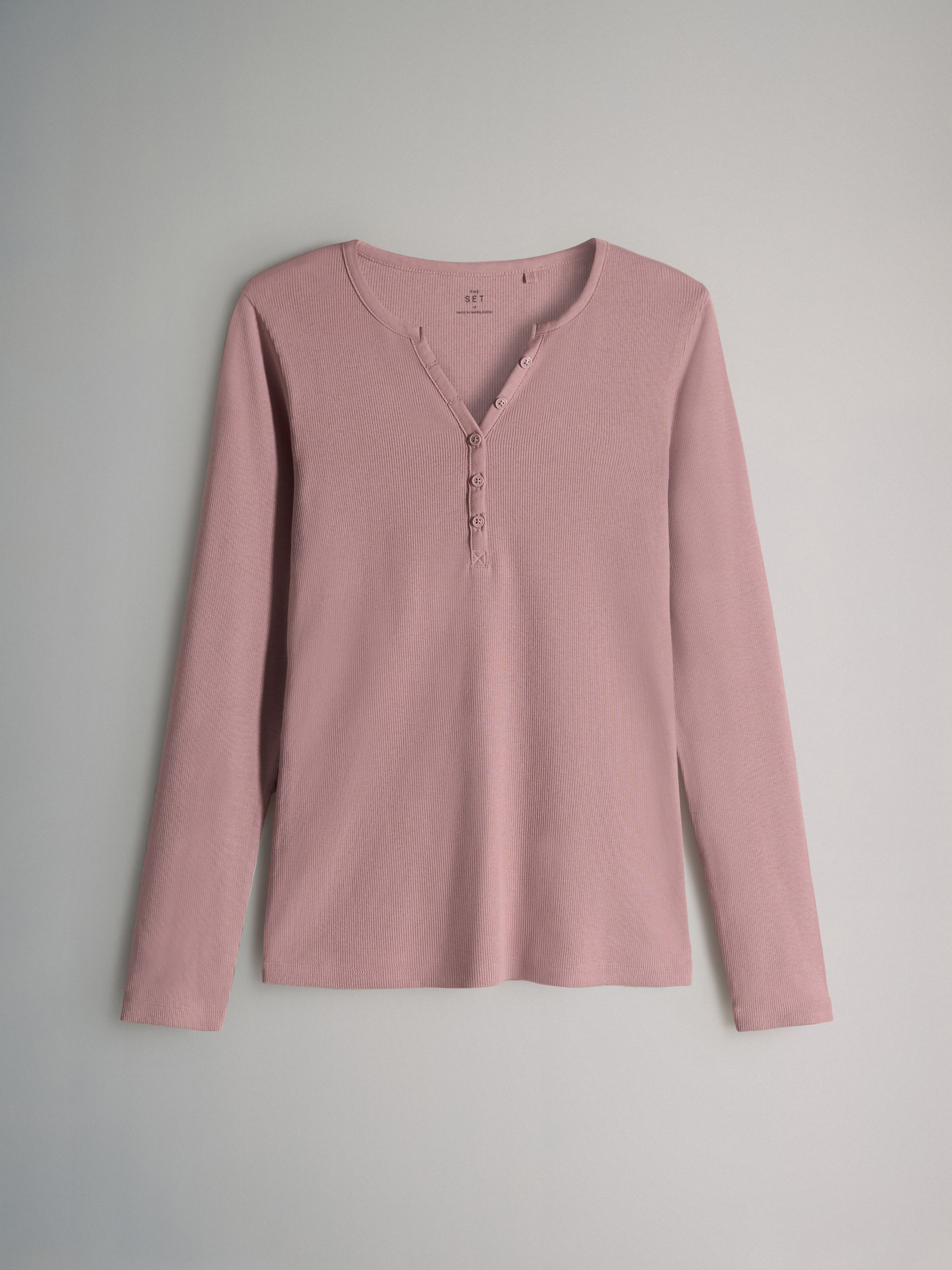 Chocolate Brown/ Pink/Cream - 4 Pack Ribbed Henley Long Sleeve T-Shirts - Image 3 of 7
