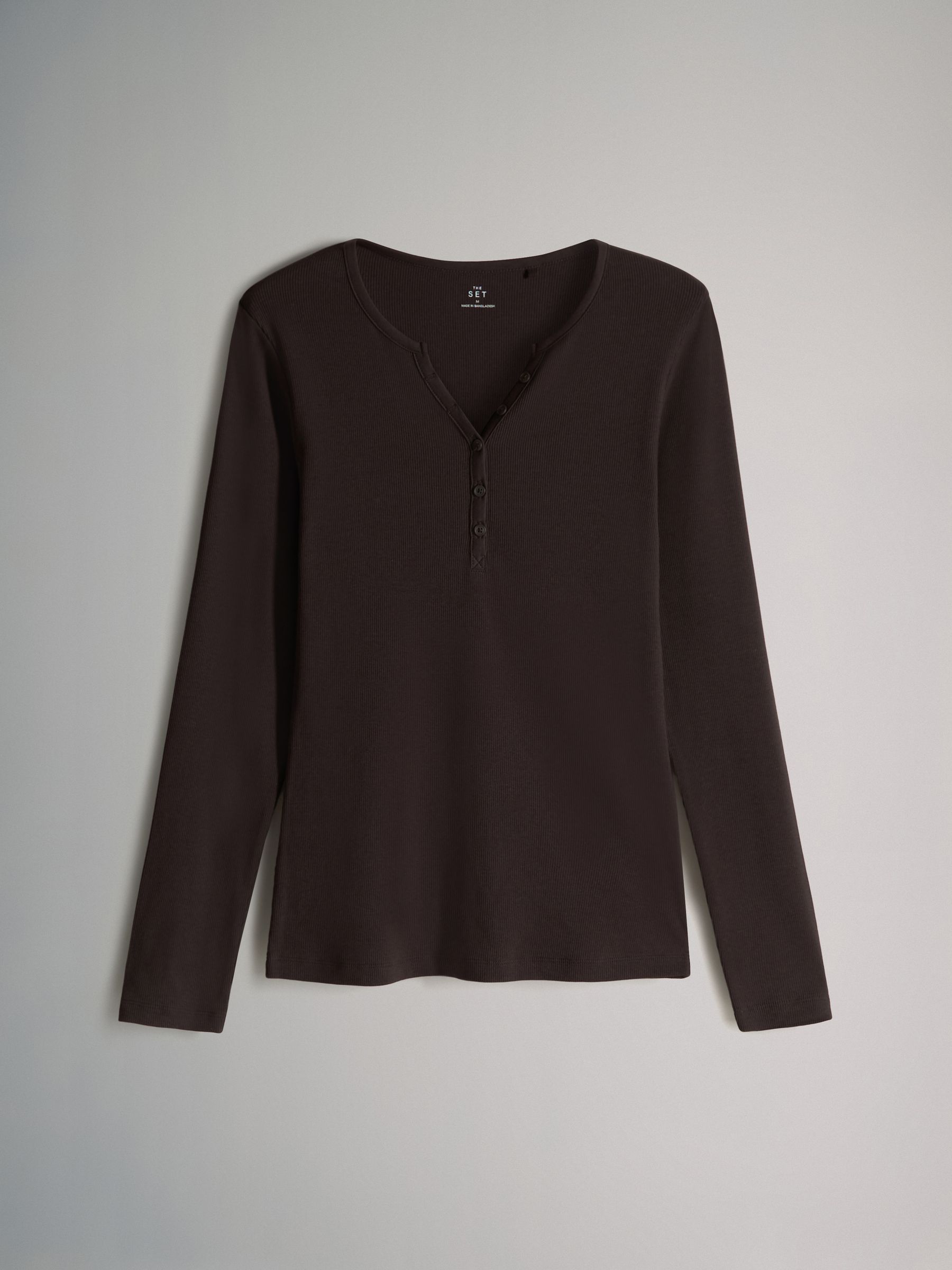 Chocolate Brown/ Pink/Cream - 4 Pack Ribbed Henley Long Sleeve T-Shirts - Image 4 of 7