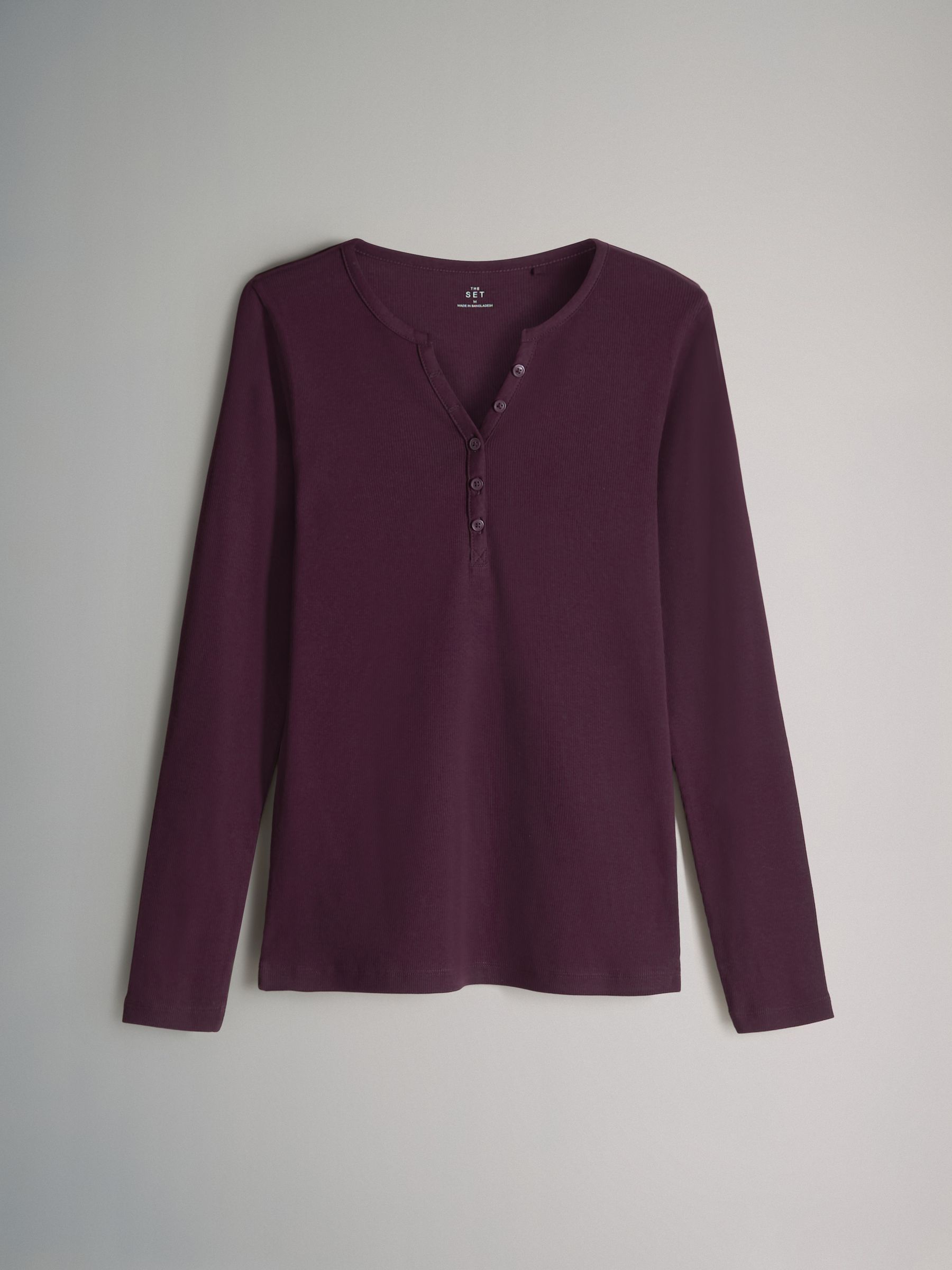 Chocolate Brown/ Pink/Cream - 4 Pack Ribbed Henley Long Sleeve T-Shirts - Image 5 of 7