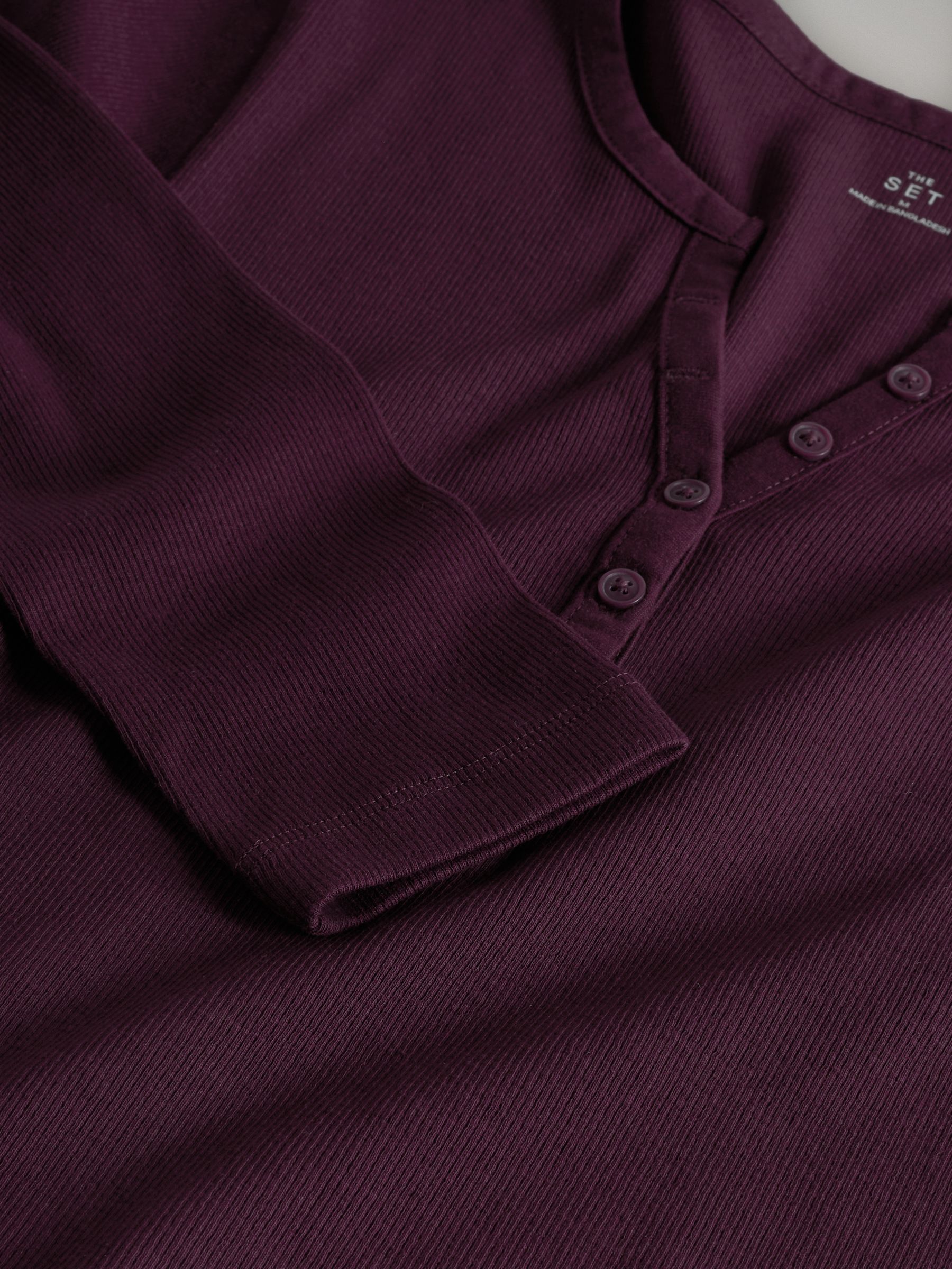 Chocolate Brown/ Pink/Cream - 4 Pack Ribbed Henley Long Sleeve T-Shirts - Image 6 of 7