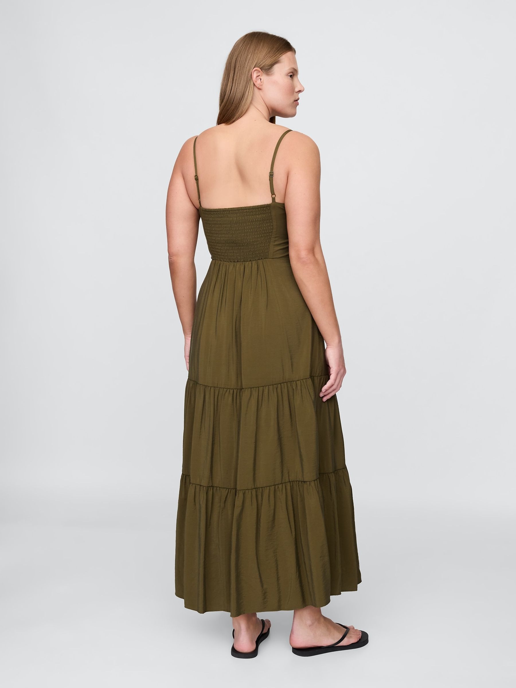 Green Tie-Front Tiered Maxi Dress - Image 2 of 5