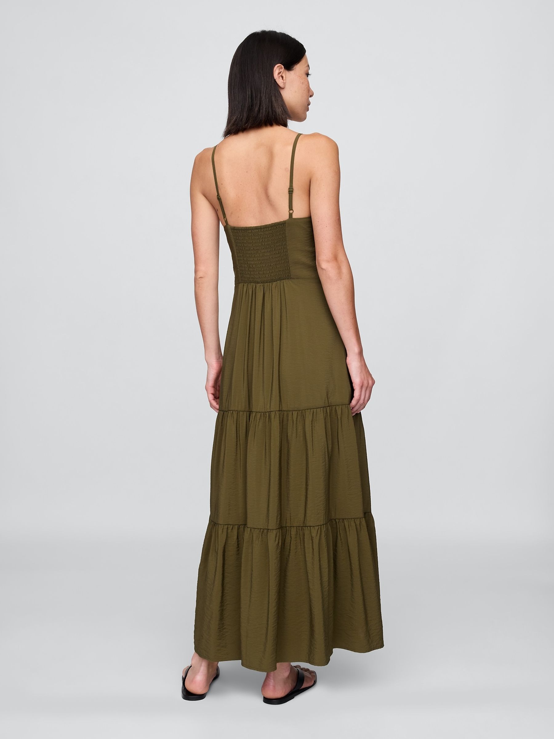 Green Tie-Front Tiered Maxi Dress - Image 3 of 5