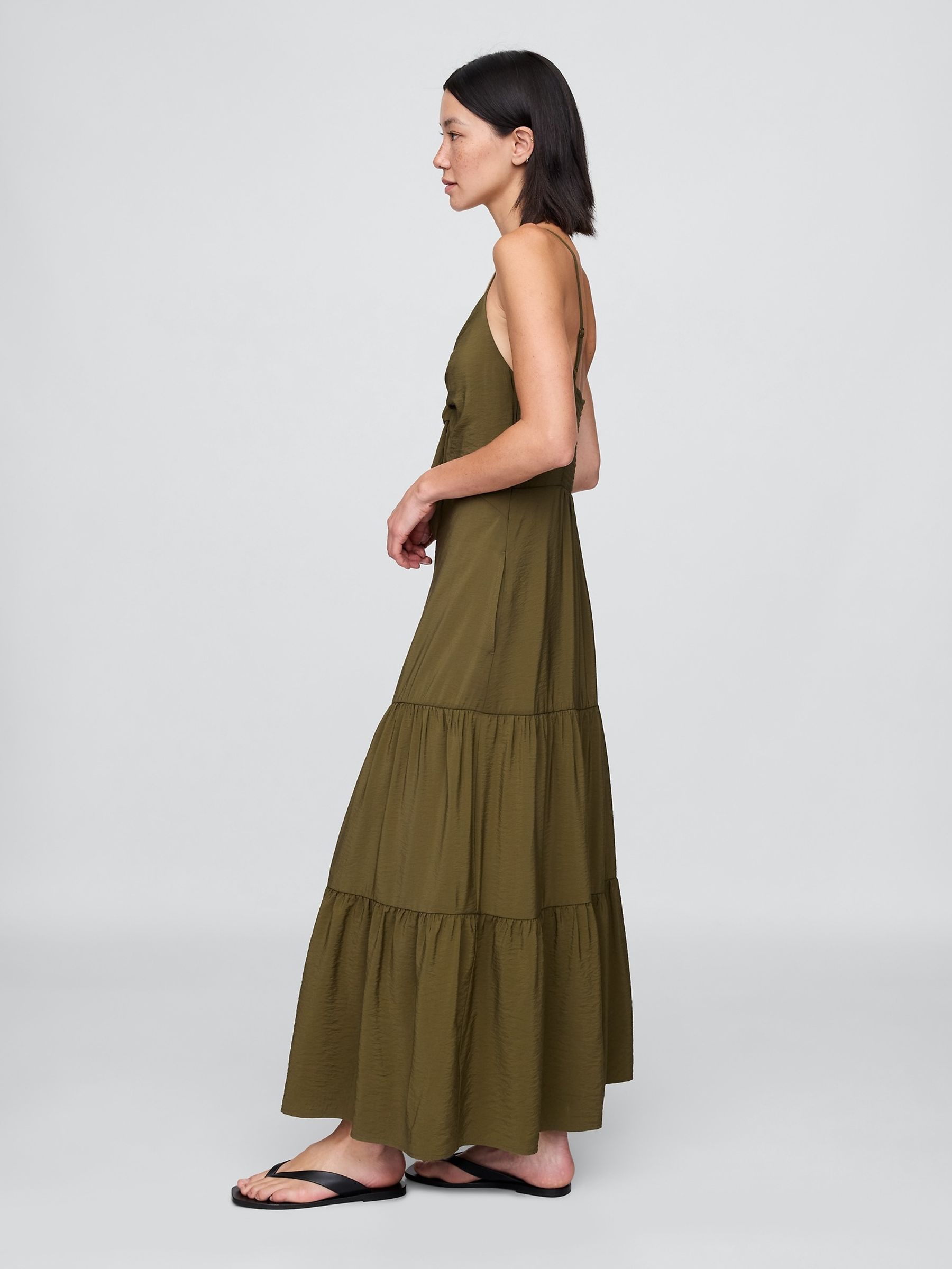 Green Tie-Front Tiered Maxi Dress - Image 4 of 5