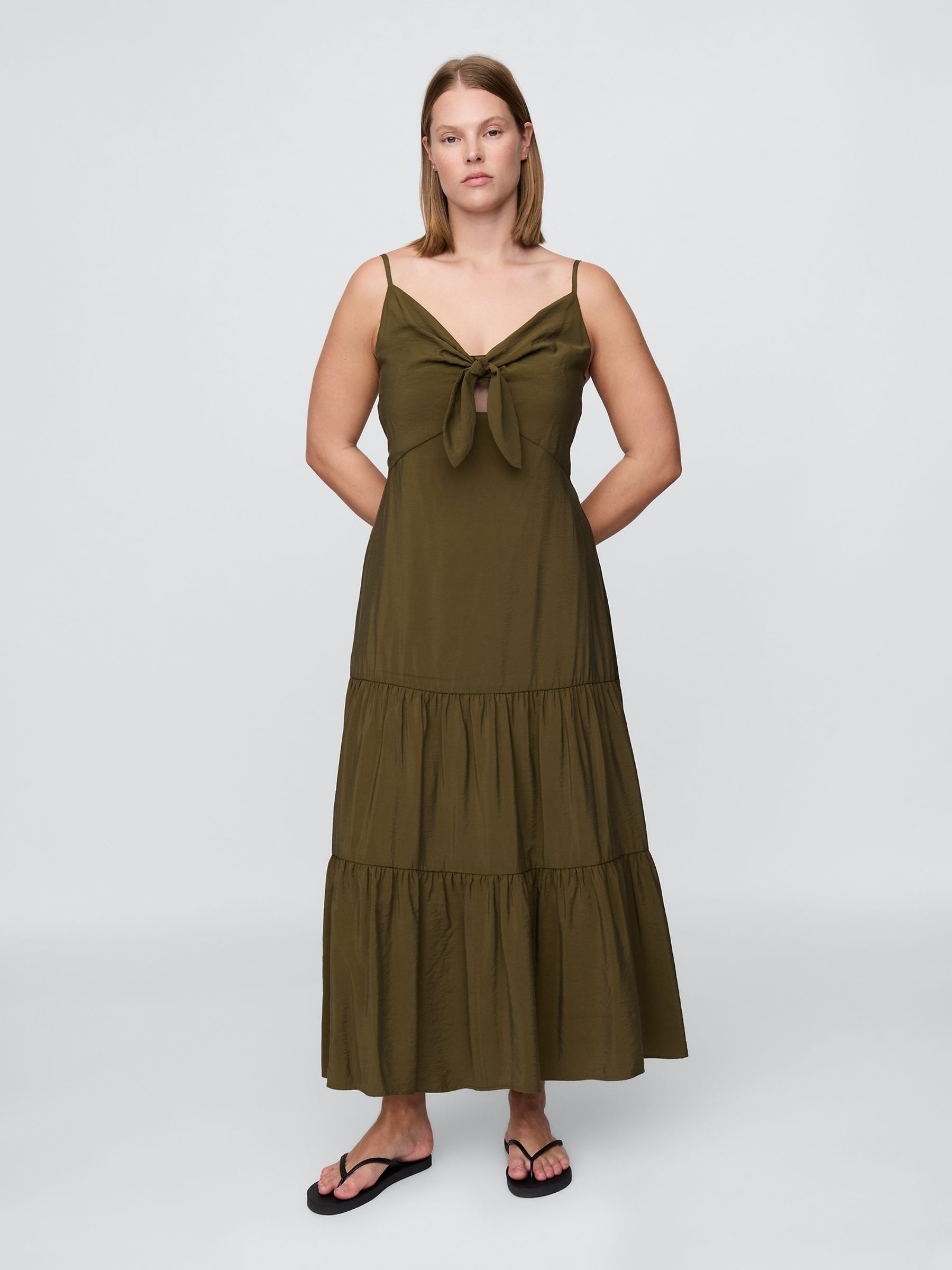 Green Tie-Front Tiered Maxi Dress - Image 5 of 5