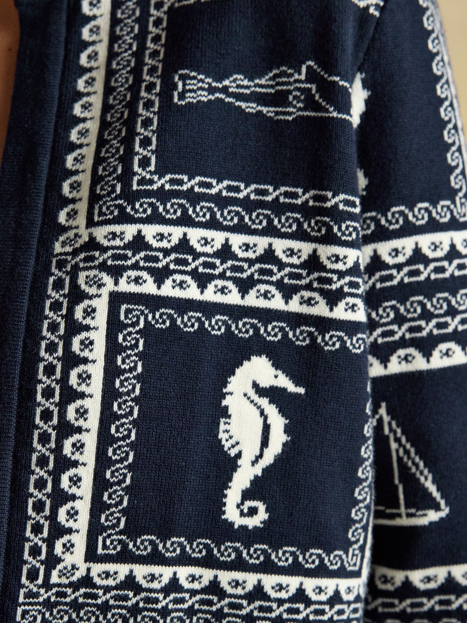 Navy & Cream Ocean Tile Cotton Knitted Cardigan - Image 8 of 9