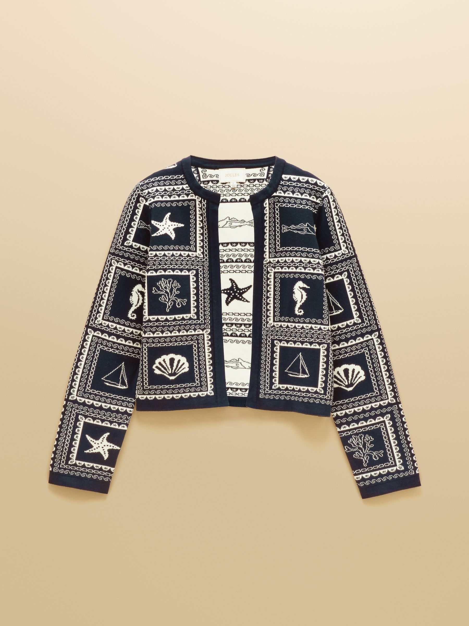 Navy & Cream Ocean Tile Cotton Knitted Cardigan - Image 9 of 9