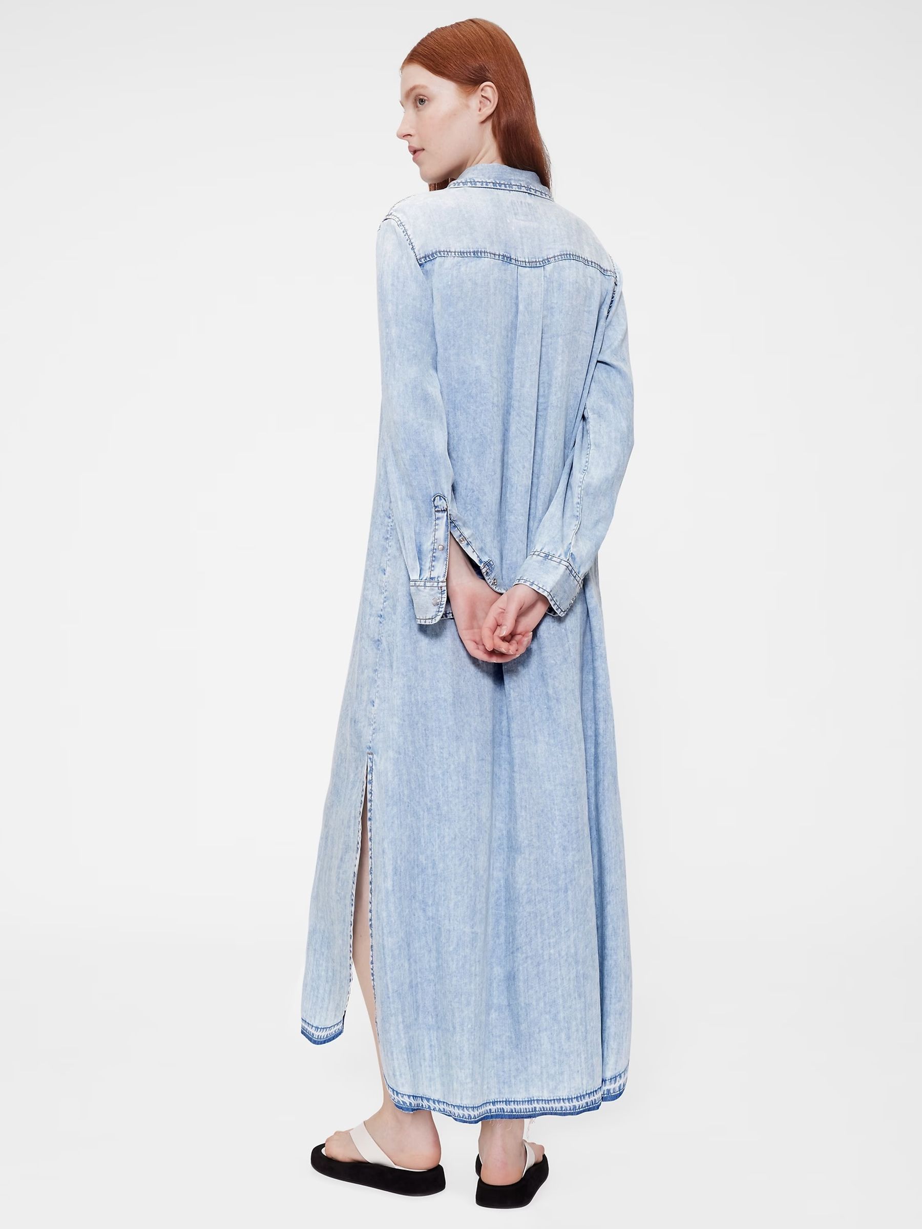 GapStudio Blue Draped Denim Shirt Dress - Image 2 of 8