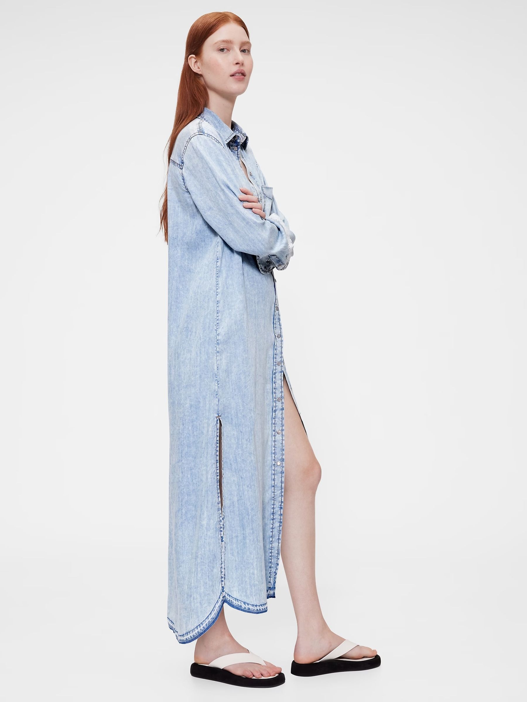 GapStudio Blue Draped Denim Shirt Dress - Image 3 of 8