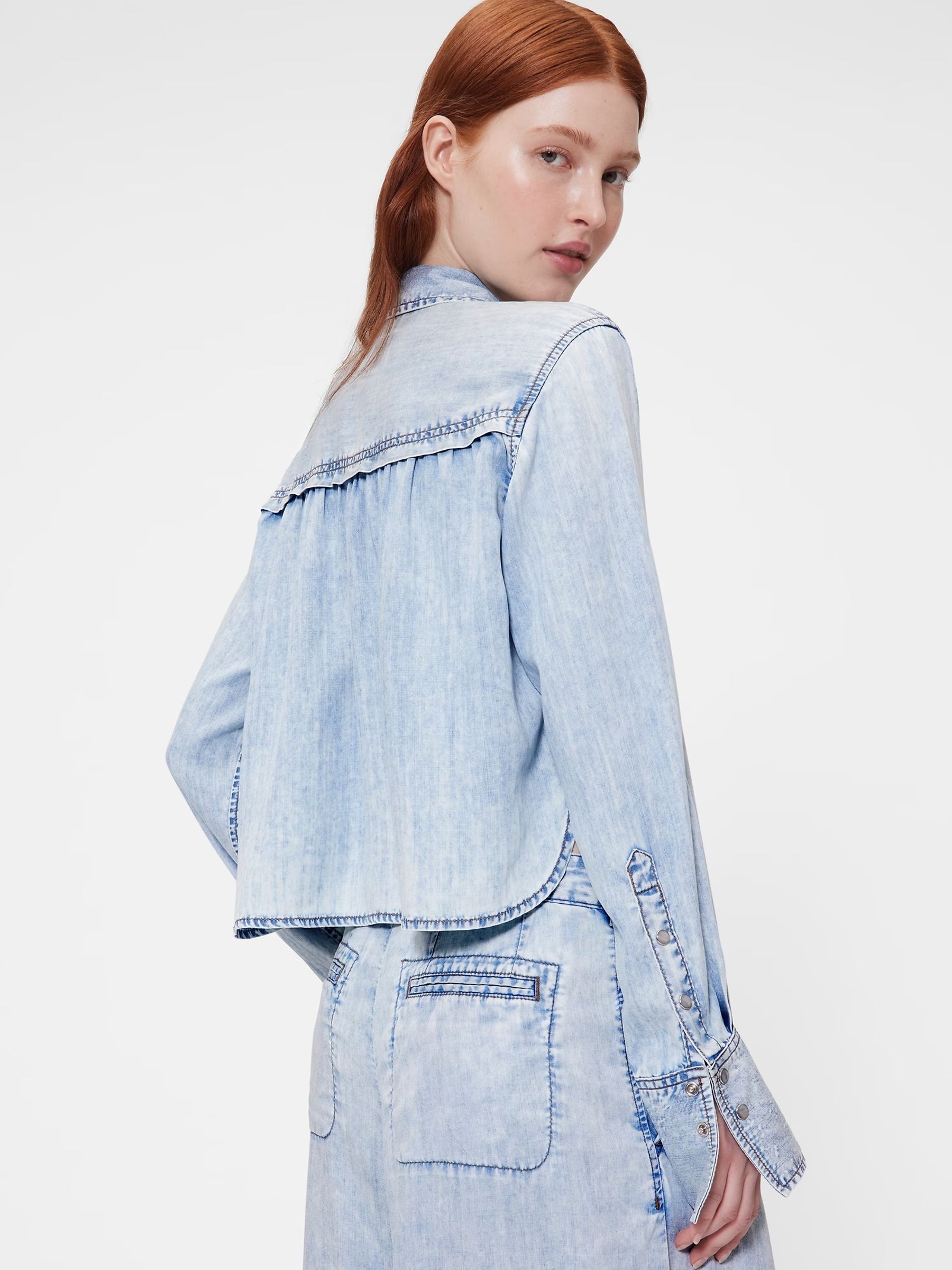 GapStudio Blue Draped Denim Crop Shirt - Image 3 of 7